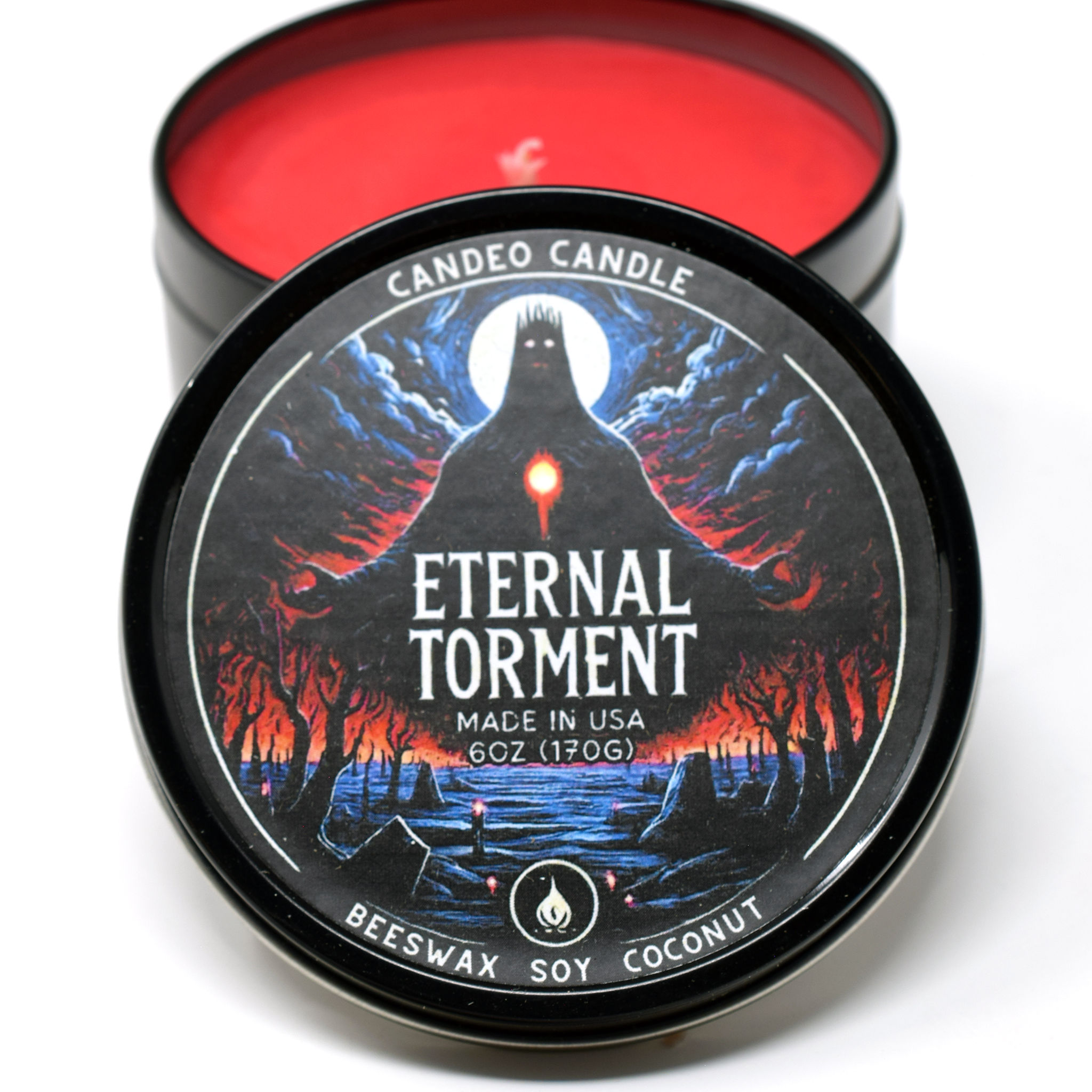 Eternal Torment, 6oz Soy Candle Tin, Made with Soy Beeswax and Coconut, Halloween