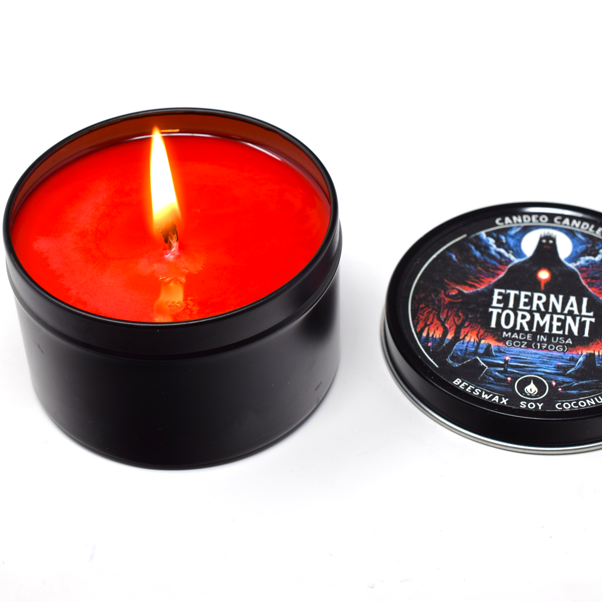 Eternal Torment, 6oz Soy Candle Tin, Made with Soy Beeswax and Coconut, Halloween