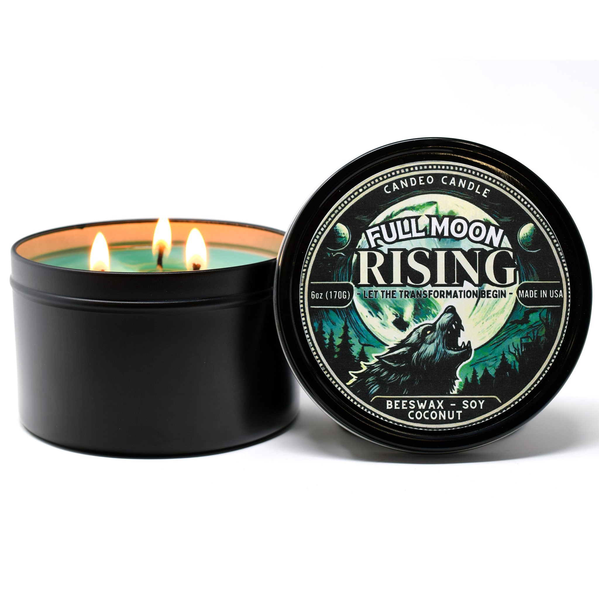 Full Moon Rising, 12oz Triple Wick Soy Candle Tin, Made with Soy Beeswax and Coconut, Halloween