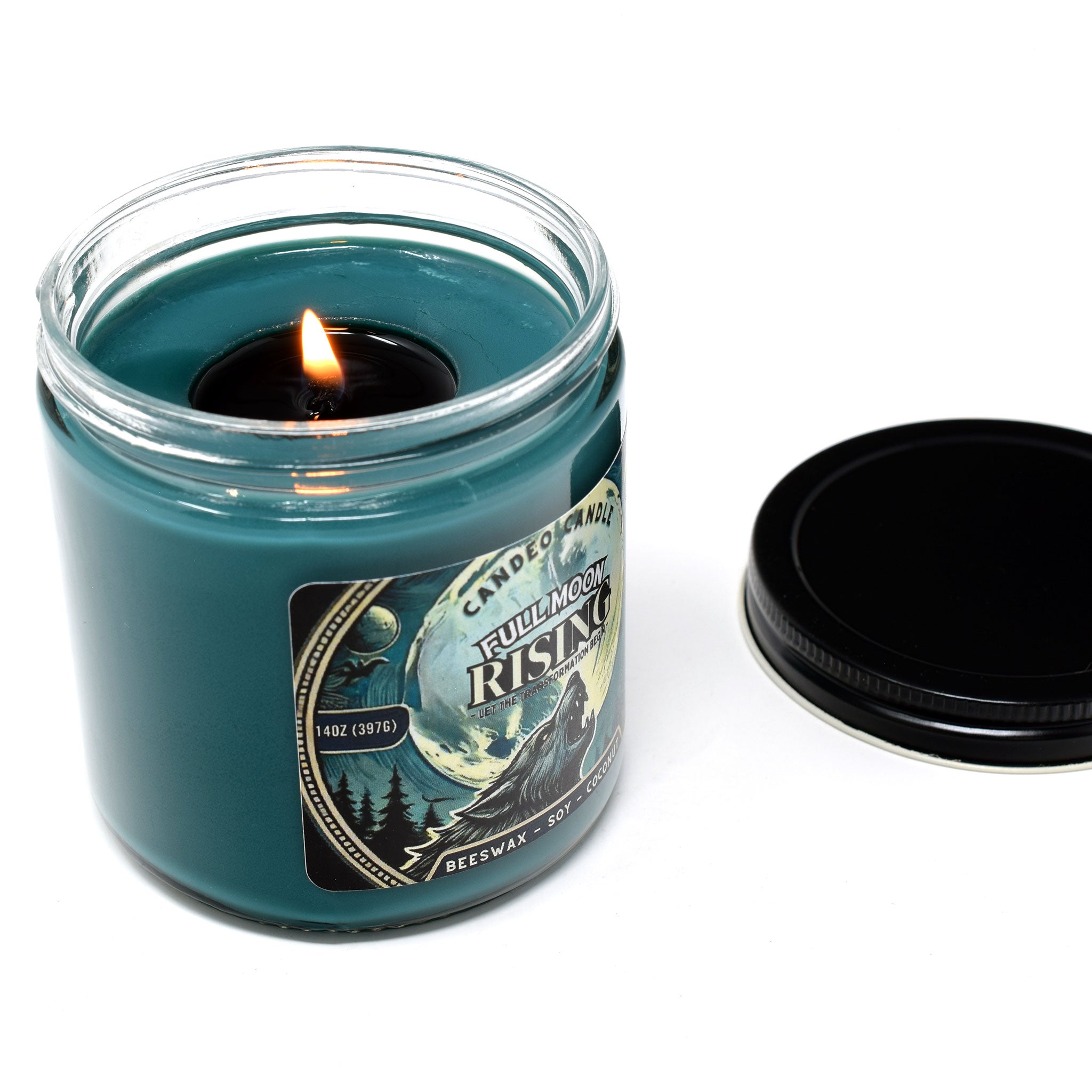 Full Moon Rising, 14oz Soy Candle Jar, Made with Soy Beeswax and Coconut, Halloween