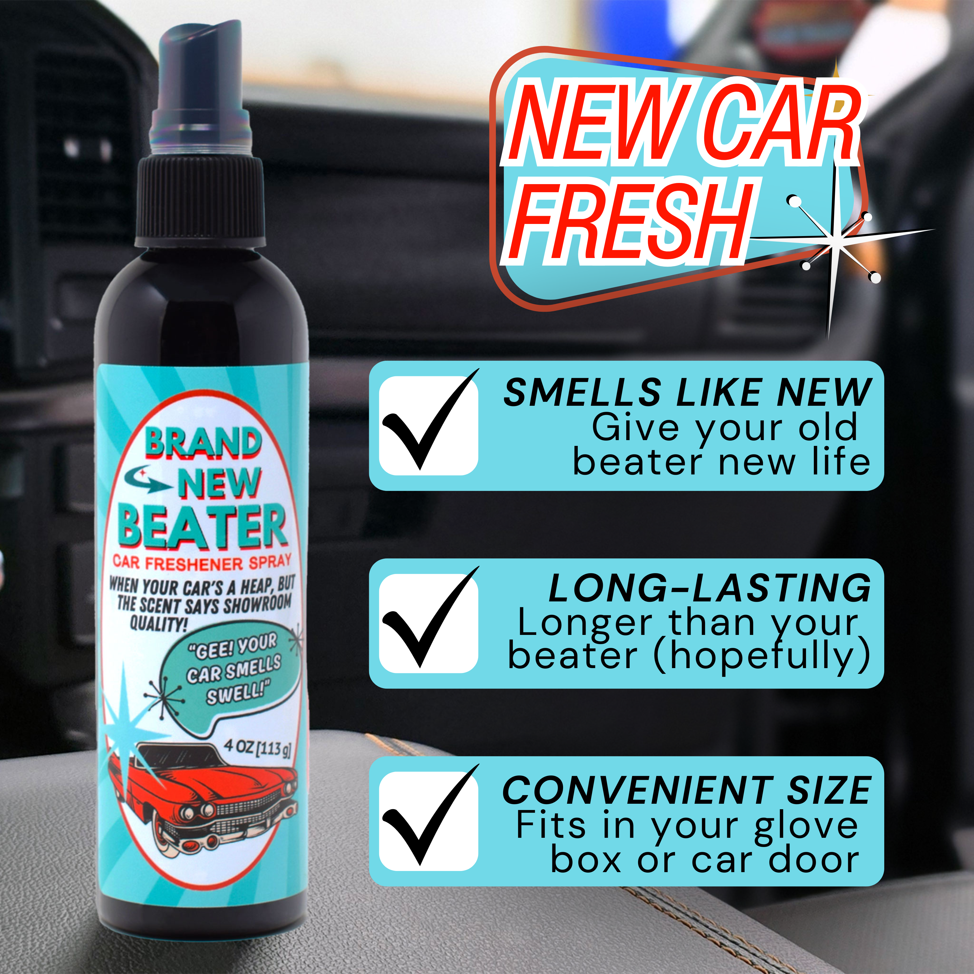 Brand New Beater - Car Freshener Spray - 4oz - New Car Smell - Candeo Candle