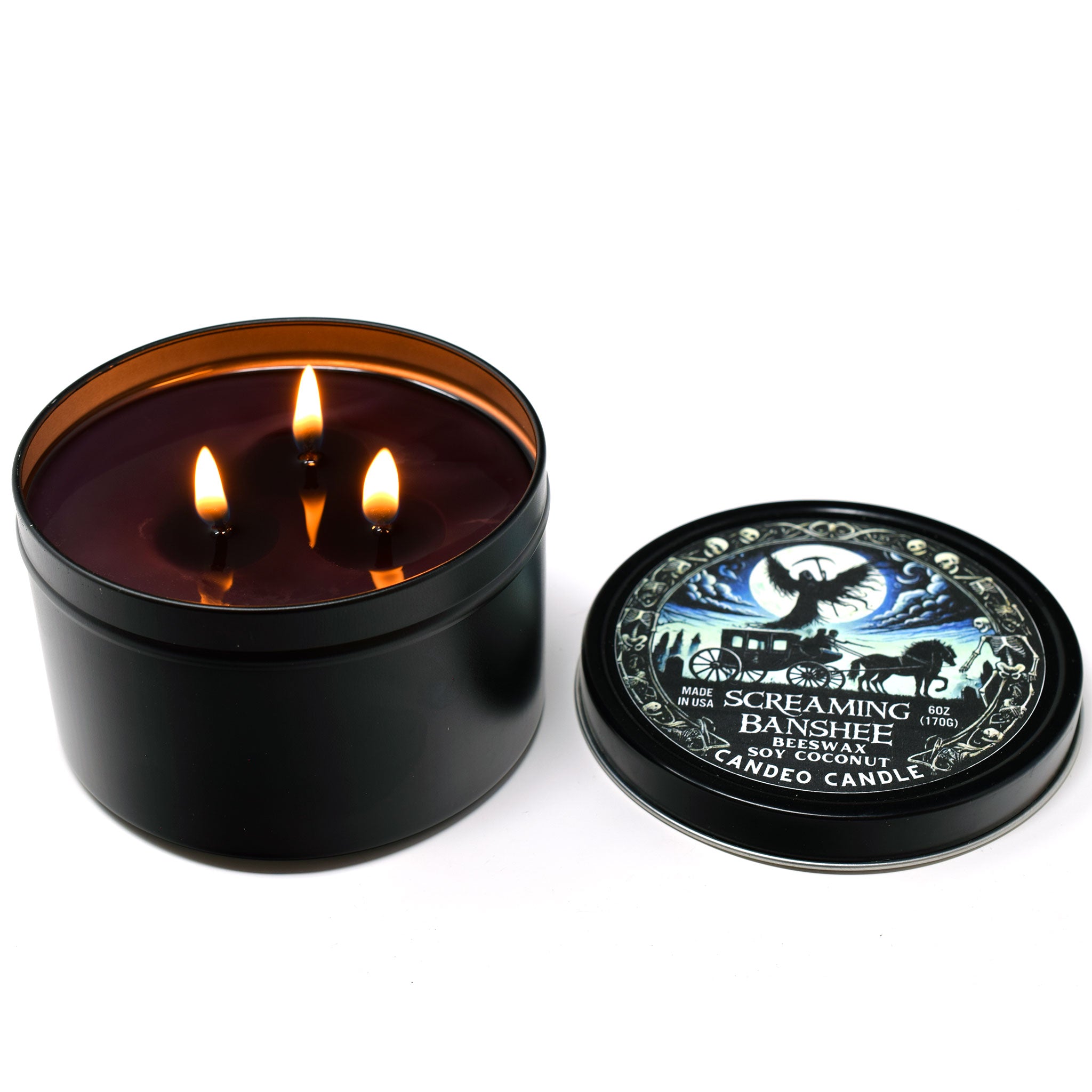 Screaming Banshee, 12oz Triple Wick Soy Candle Tin, Made with Soy Beeswax and Coconut, Halloween