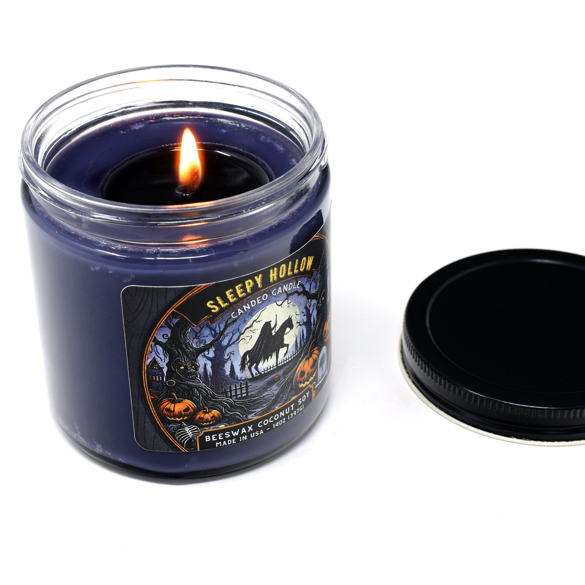 Sleepy Hollow, 14oz Soy Candle Jar, Made with Soy Beeswax and Coconut, Halloween