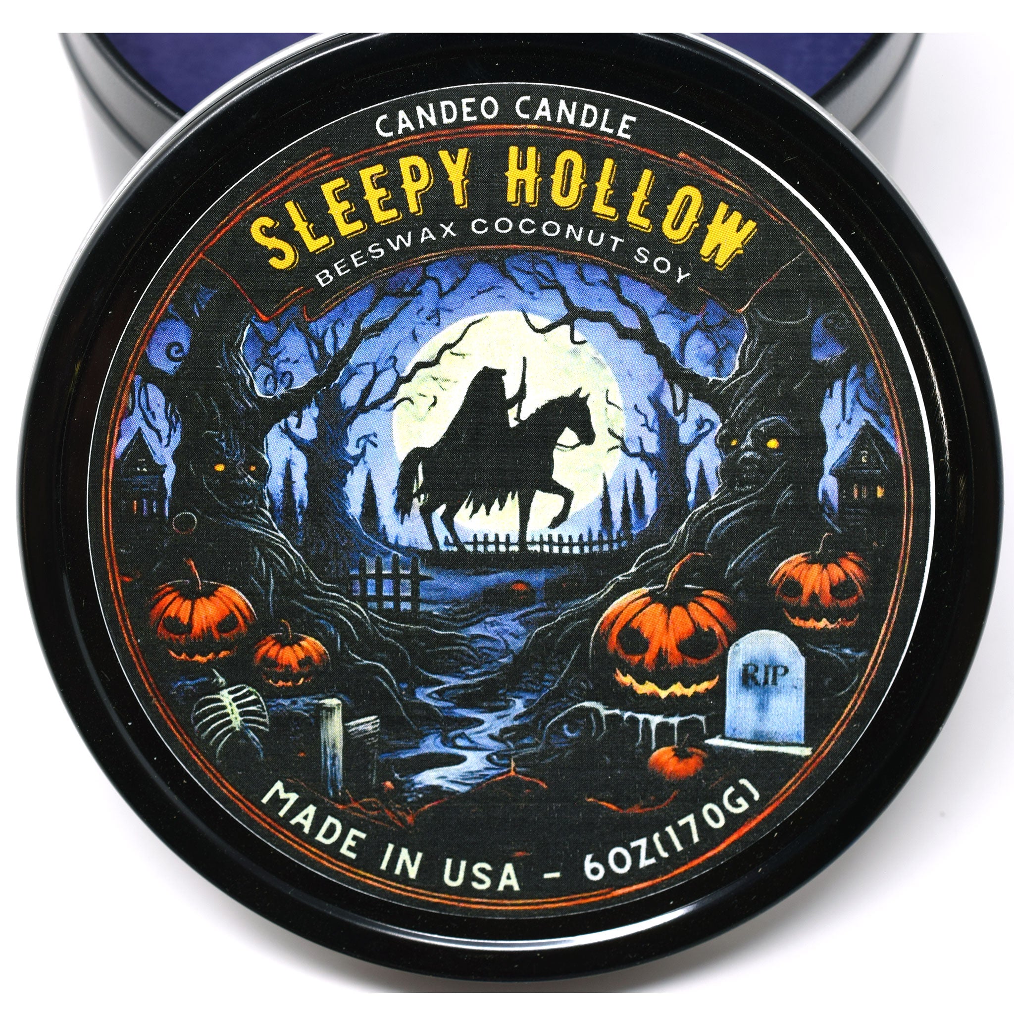 Sleepy Hollow, 12oz Triple Wick Soy Candle Tin, Made with Soy Beeswax and Coconut, Halloween