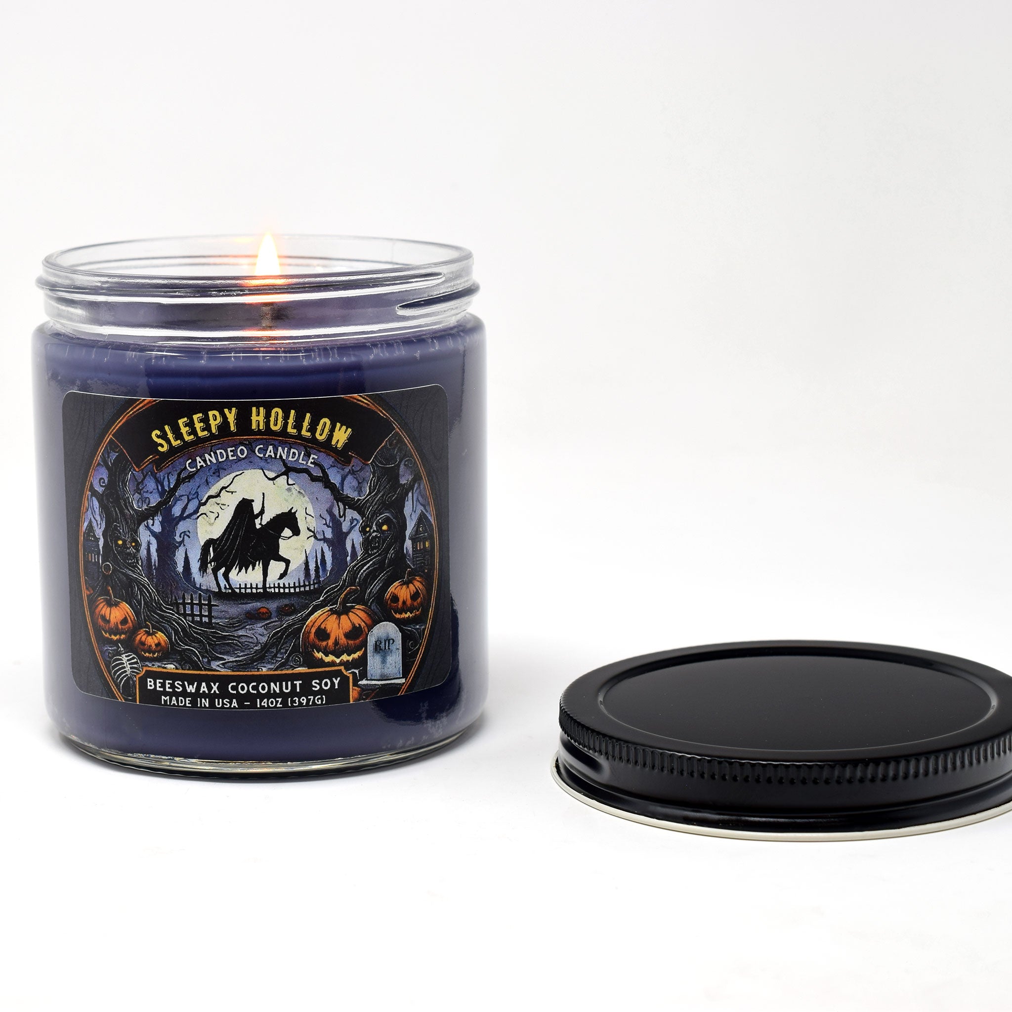 Sleepy Hollow, 14oz Soy Candle Jar, Made with Soy Beeswax and Coconut, Halloween