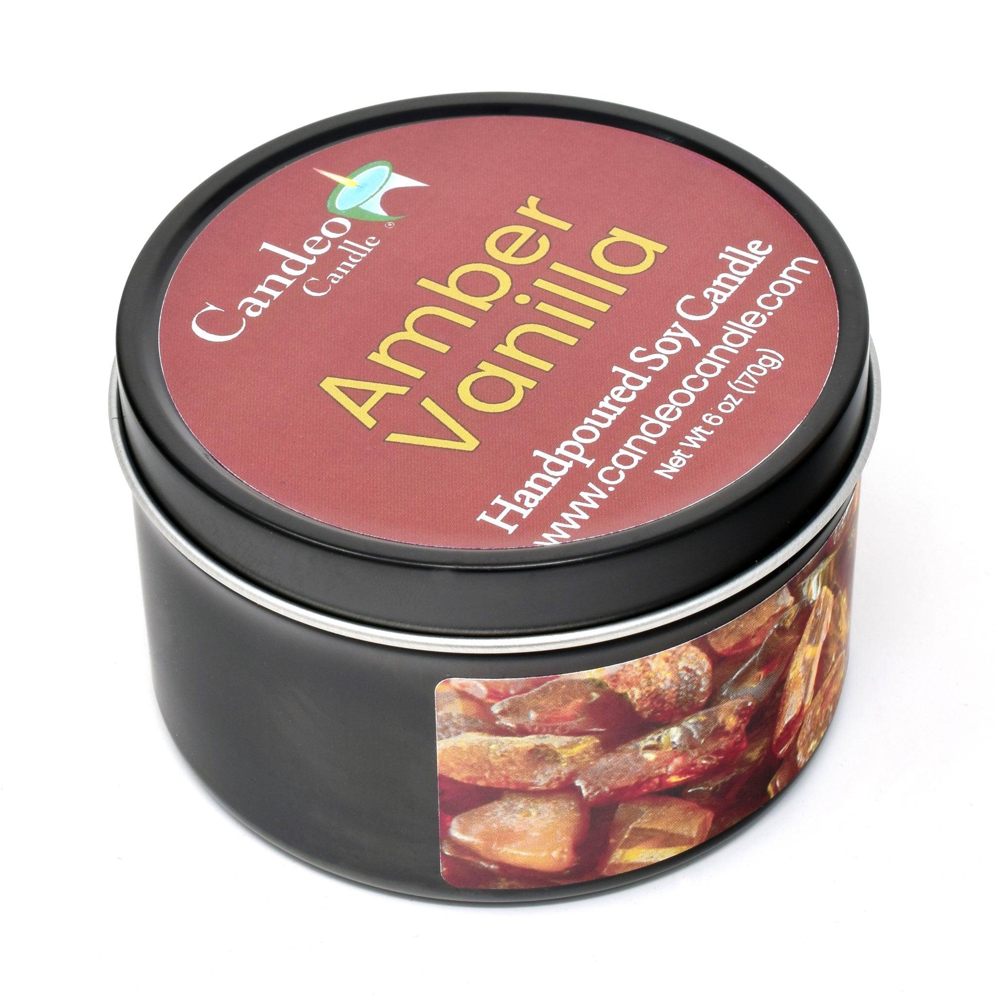 Amber Vanilla, 6oz Soy Candle Tin - Candeo Candle