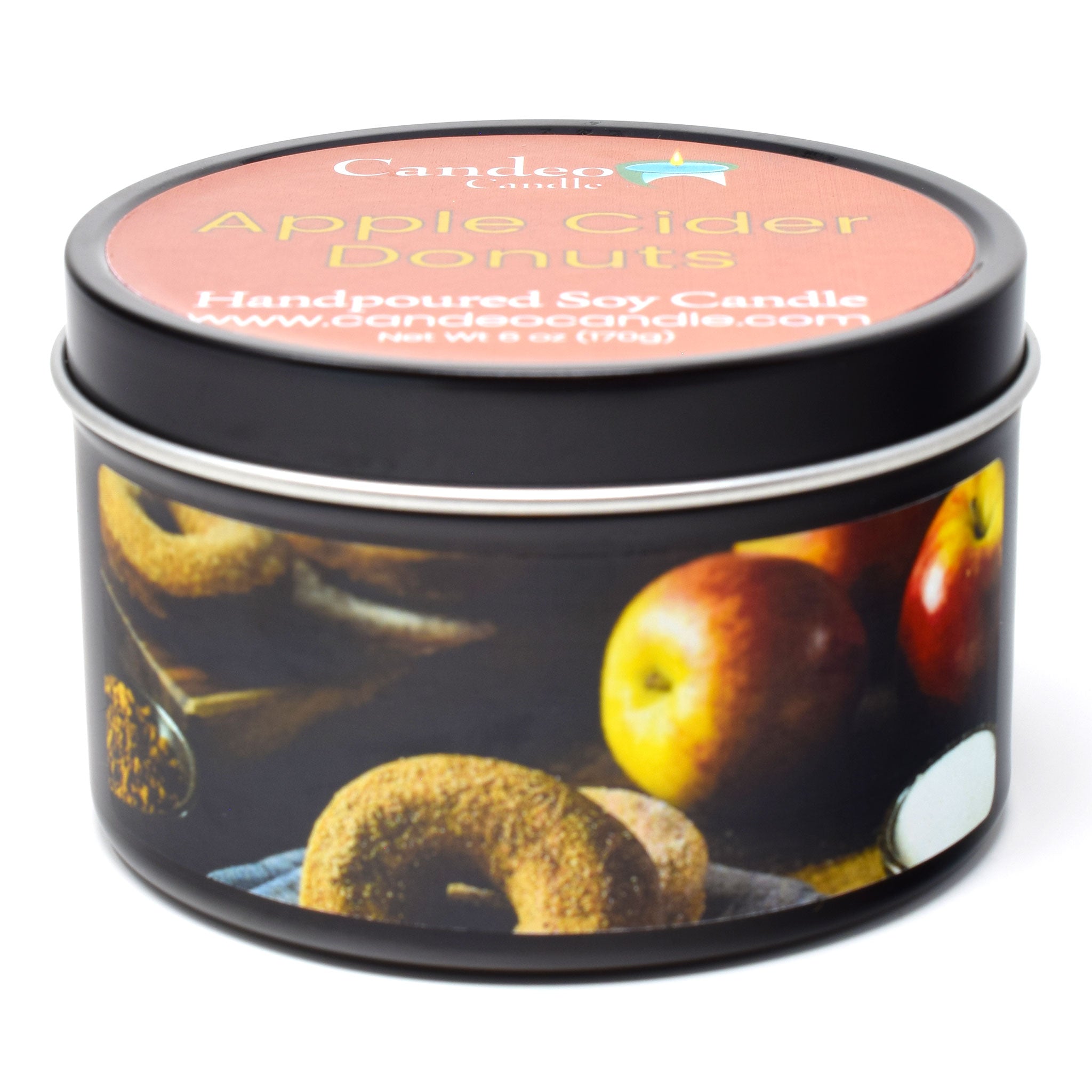 Apple Cider Donuts, 6oz Soy Candle Tin - Candeo Candle