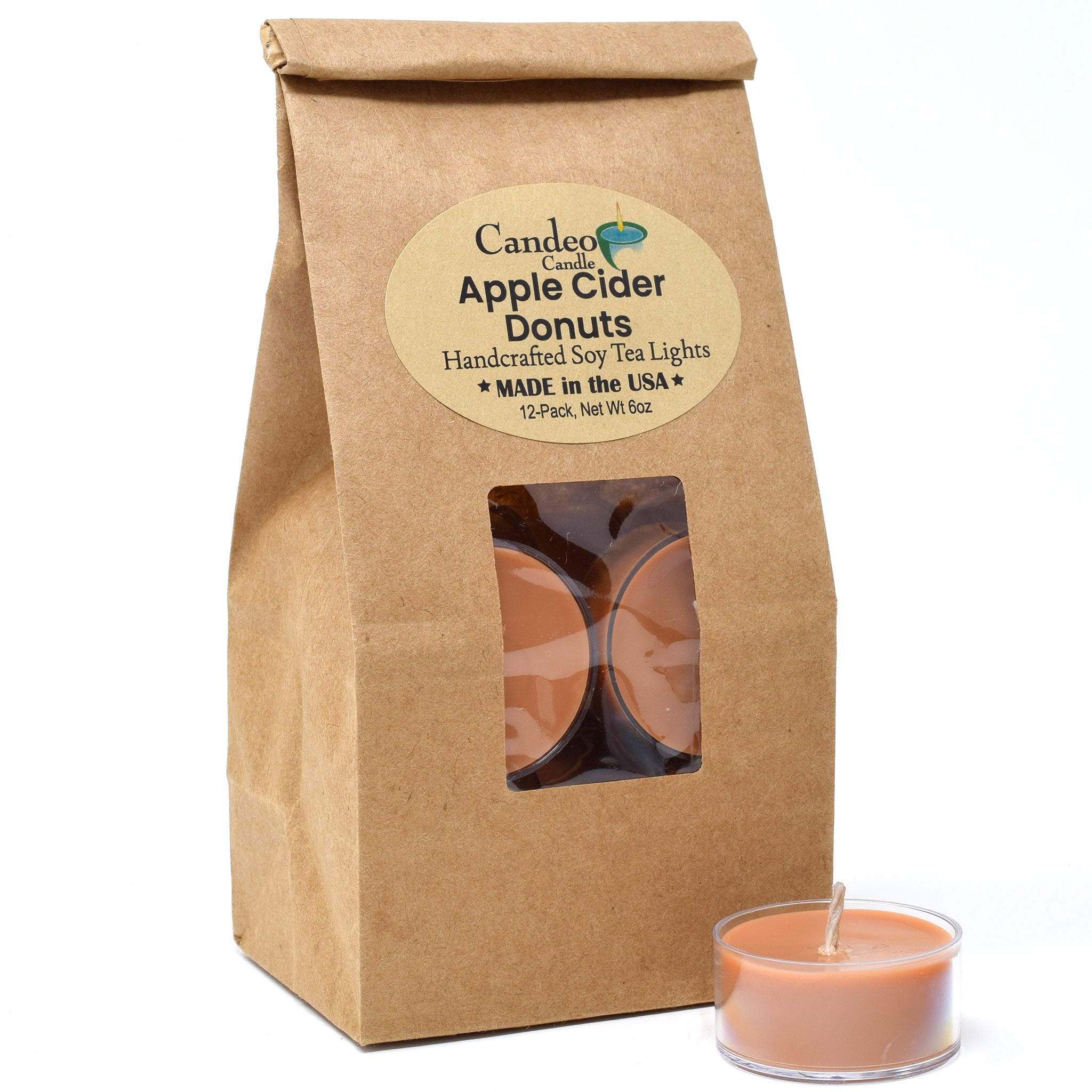 Apple Cider Donuts, Soy Tea Light 12-Pack - Candeo Candle
