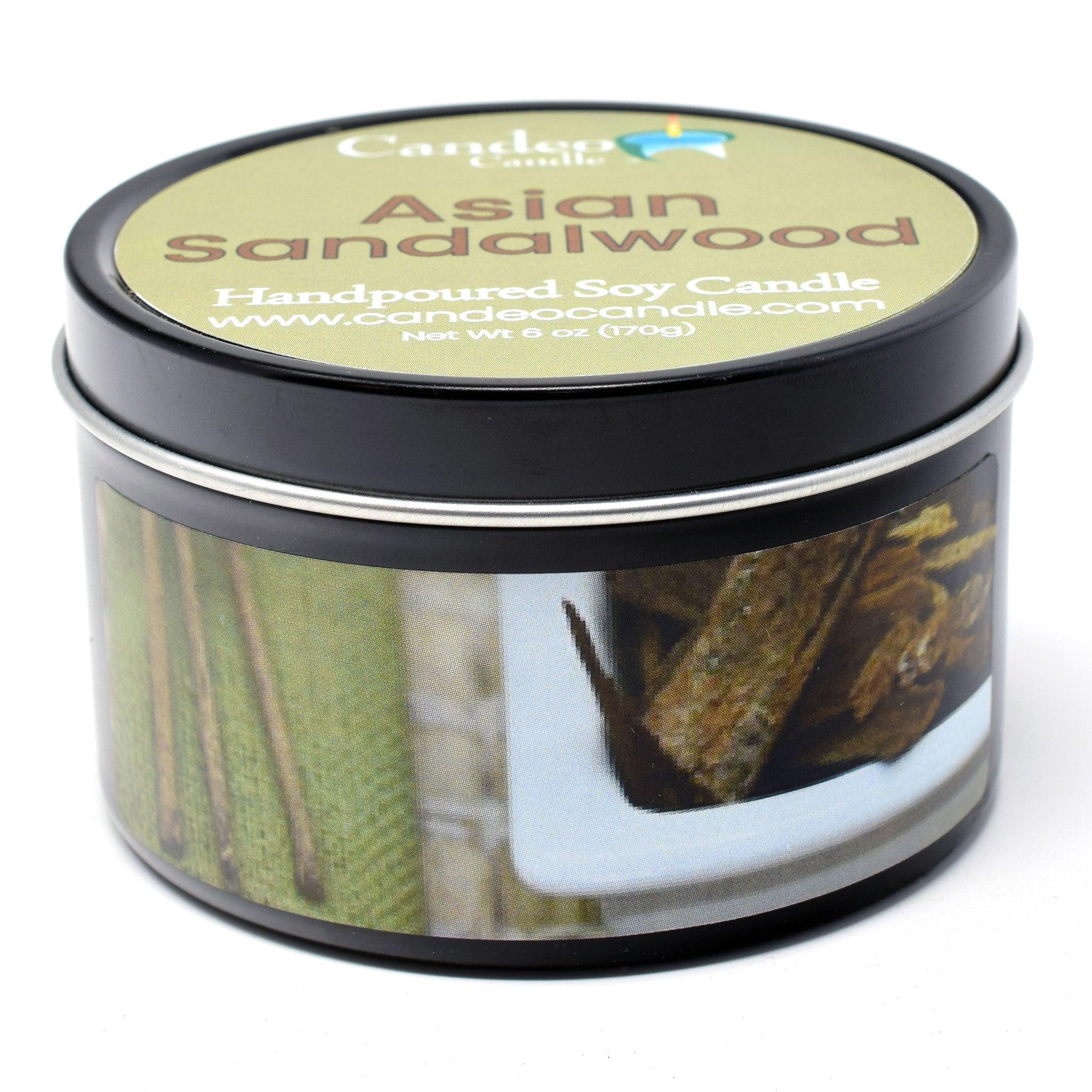 Asian Sandalwood, 6oz Soy Candle Tin - Candeo Candle