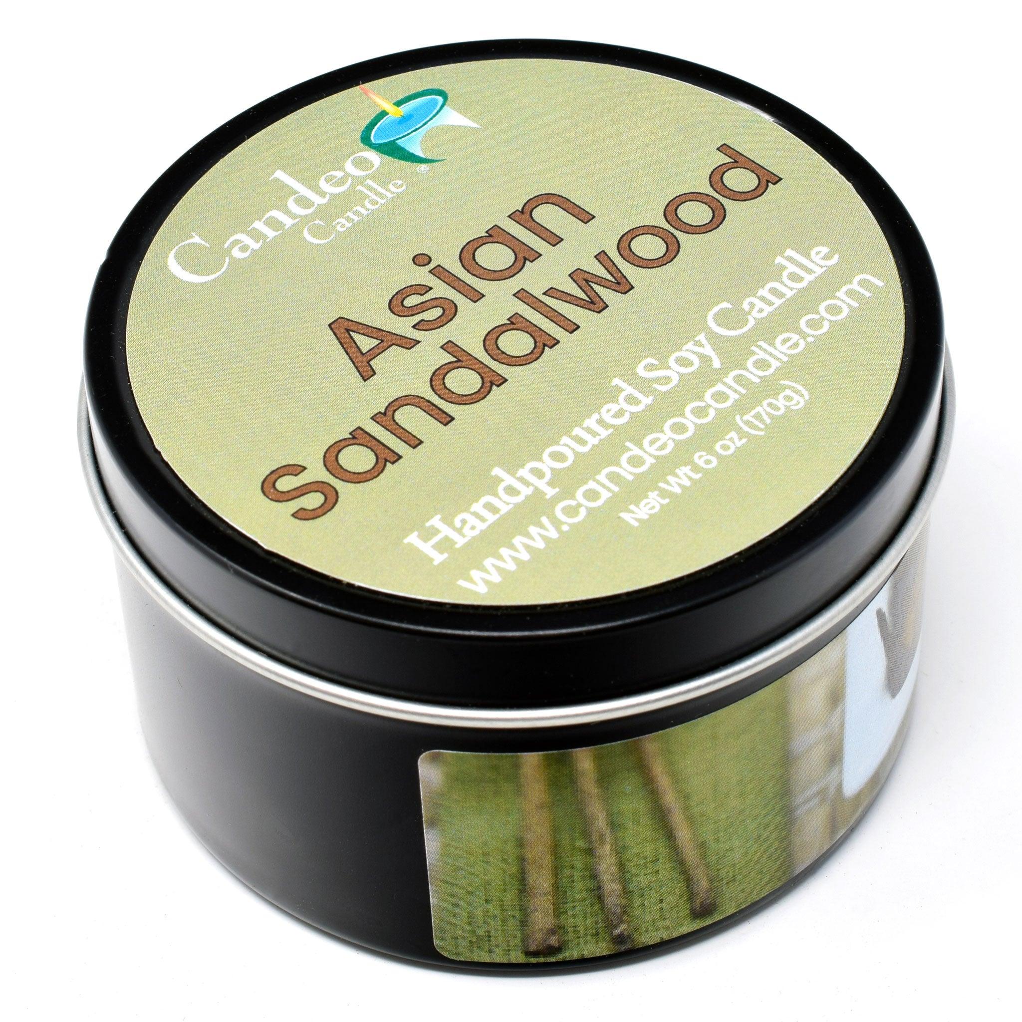 Asian Sandalwood, 6oz Soy Candle Tin - Candeo Candle