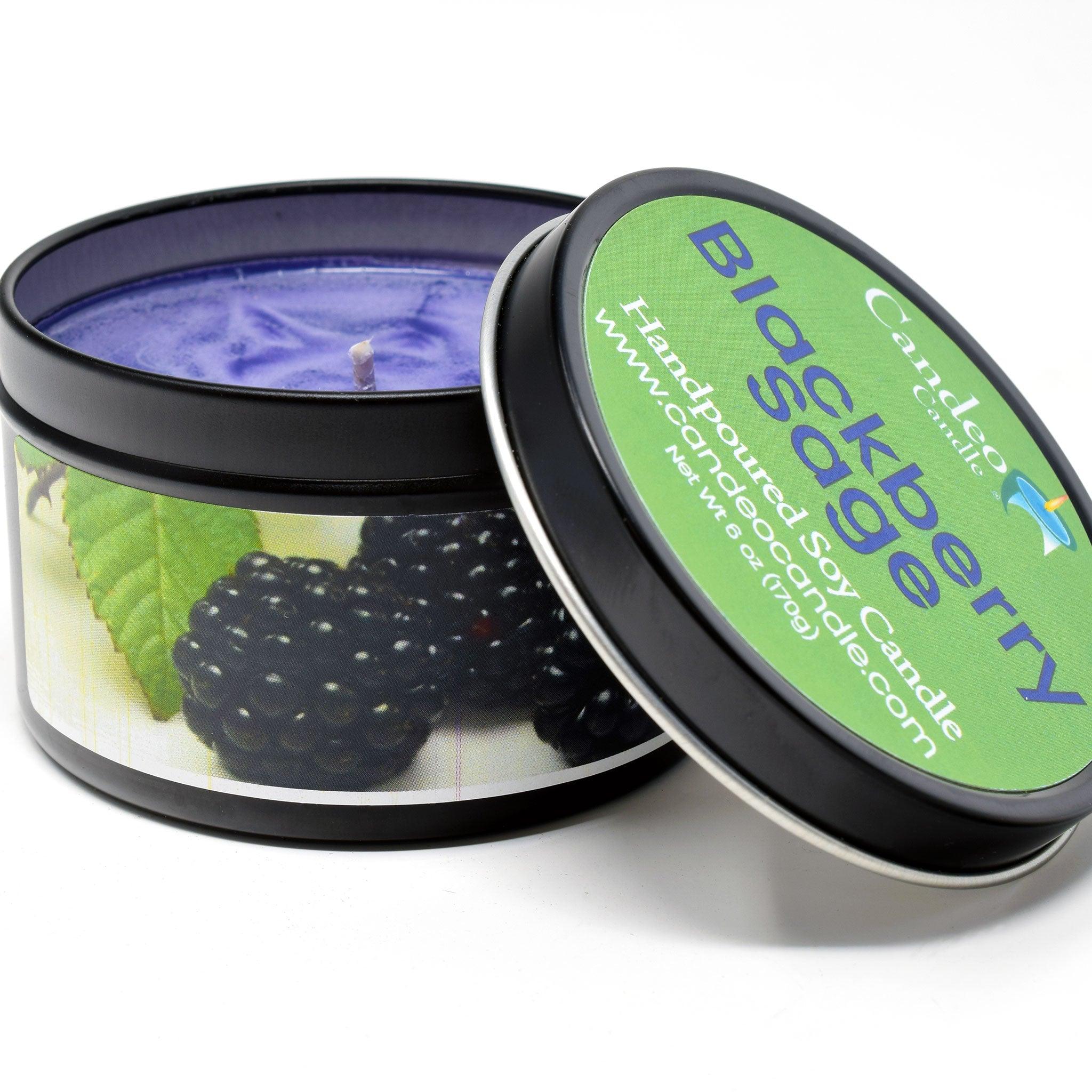 Blackberry Sage, 6oz Soy Candle Tin - Candeo Candle