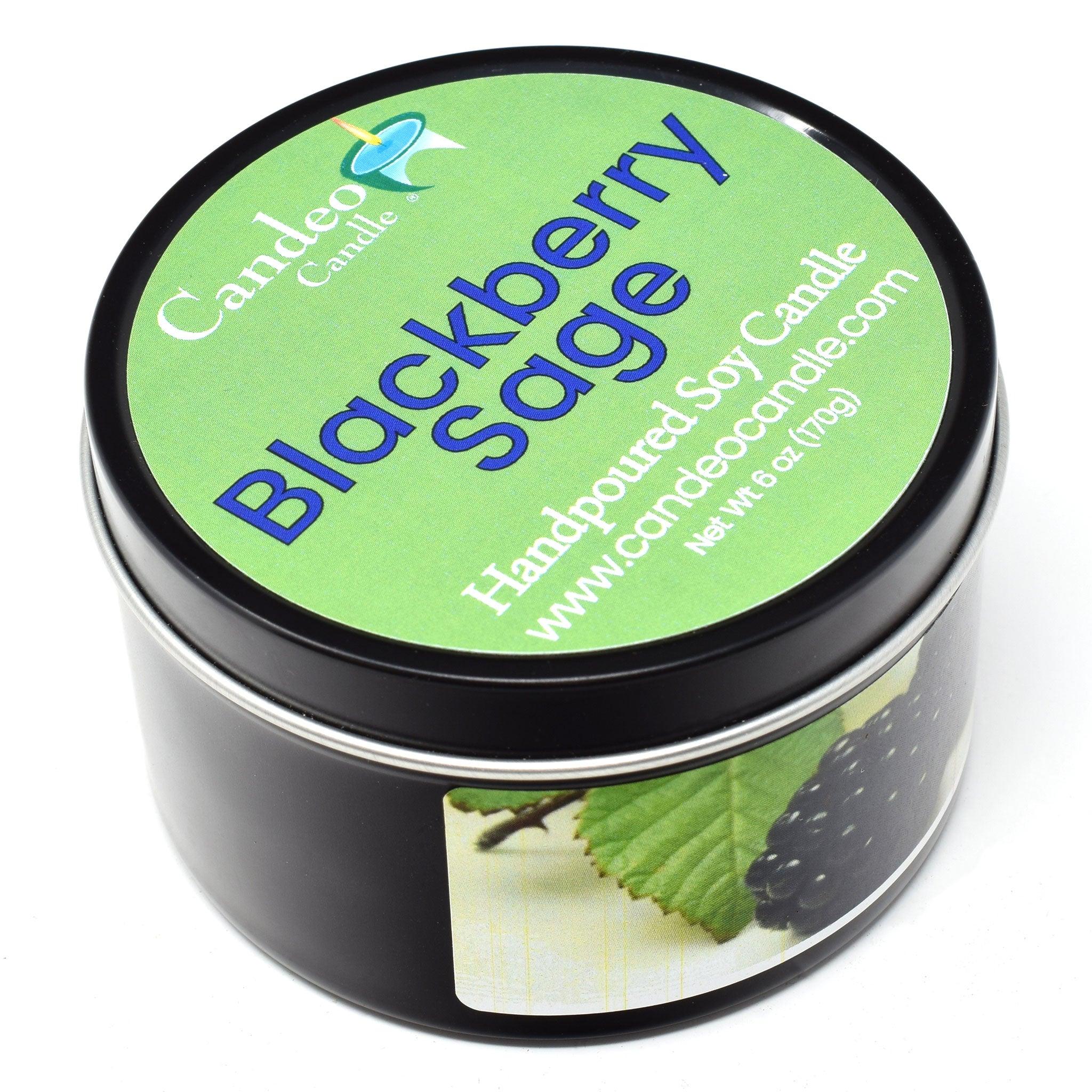 Blackberry Sage, 6oz Soy Candle Tin - Candeo Candle