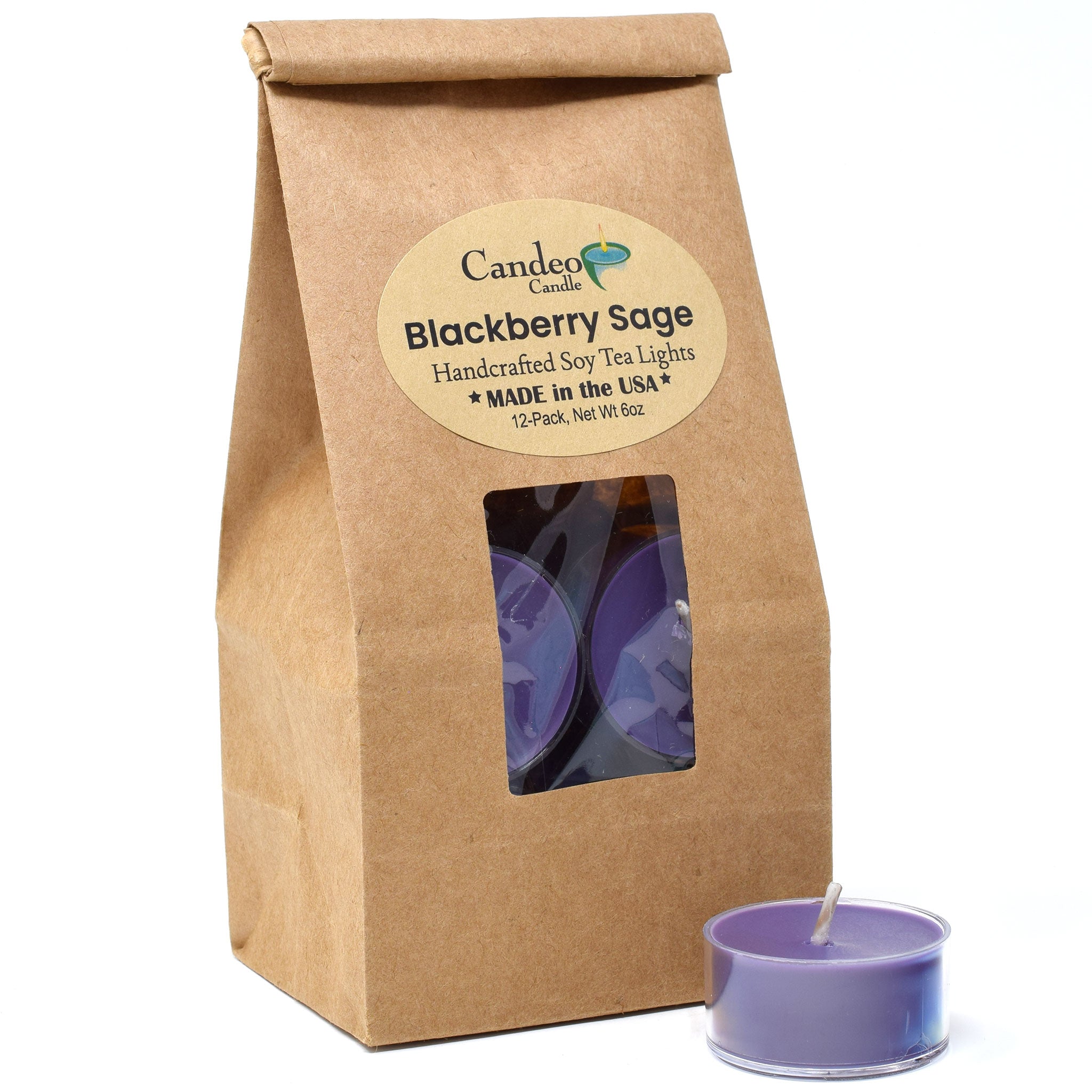 Blackberry Sage, Soy Tea Light 12-Pack - Candeo Candle