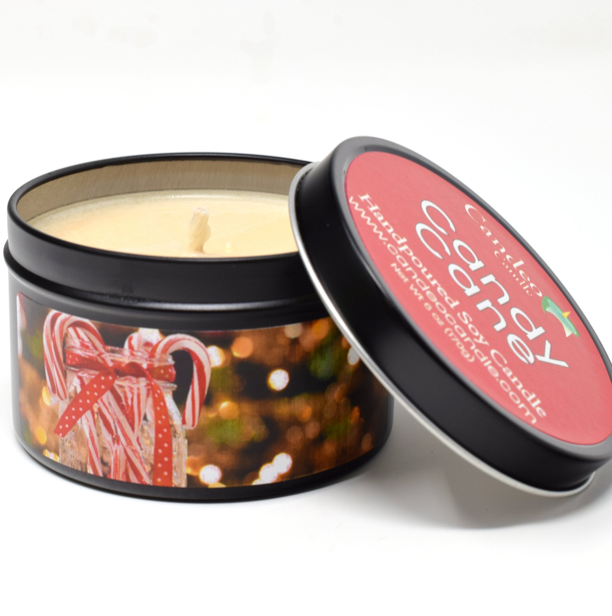 Candy Cane, 6oz Soy Candle Tin - Candeo Candle