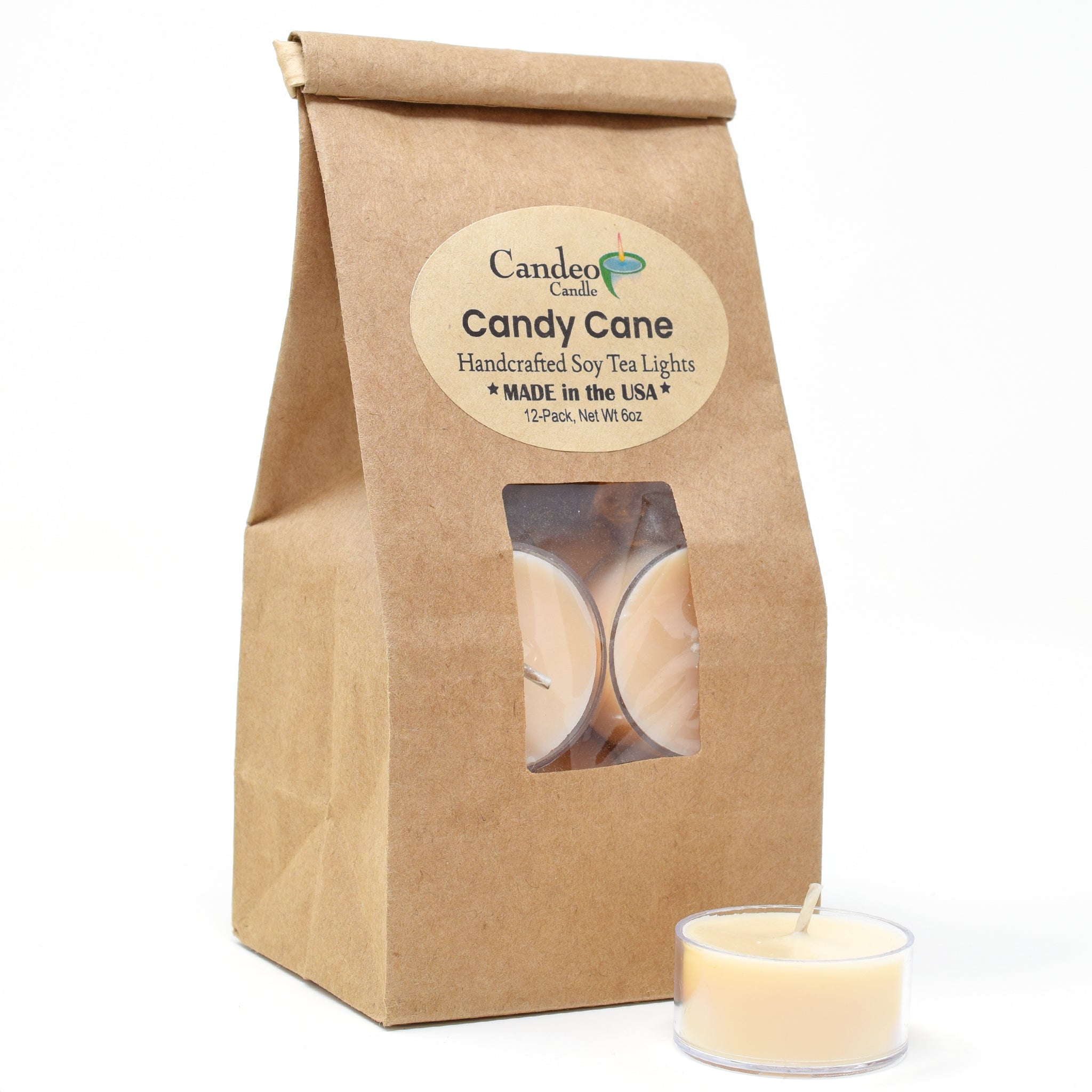 Candy Cane, Soy Tea Light 12-Pack - Candeo Candle