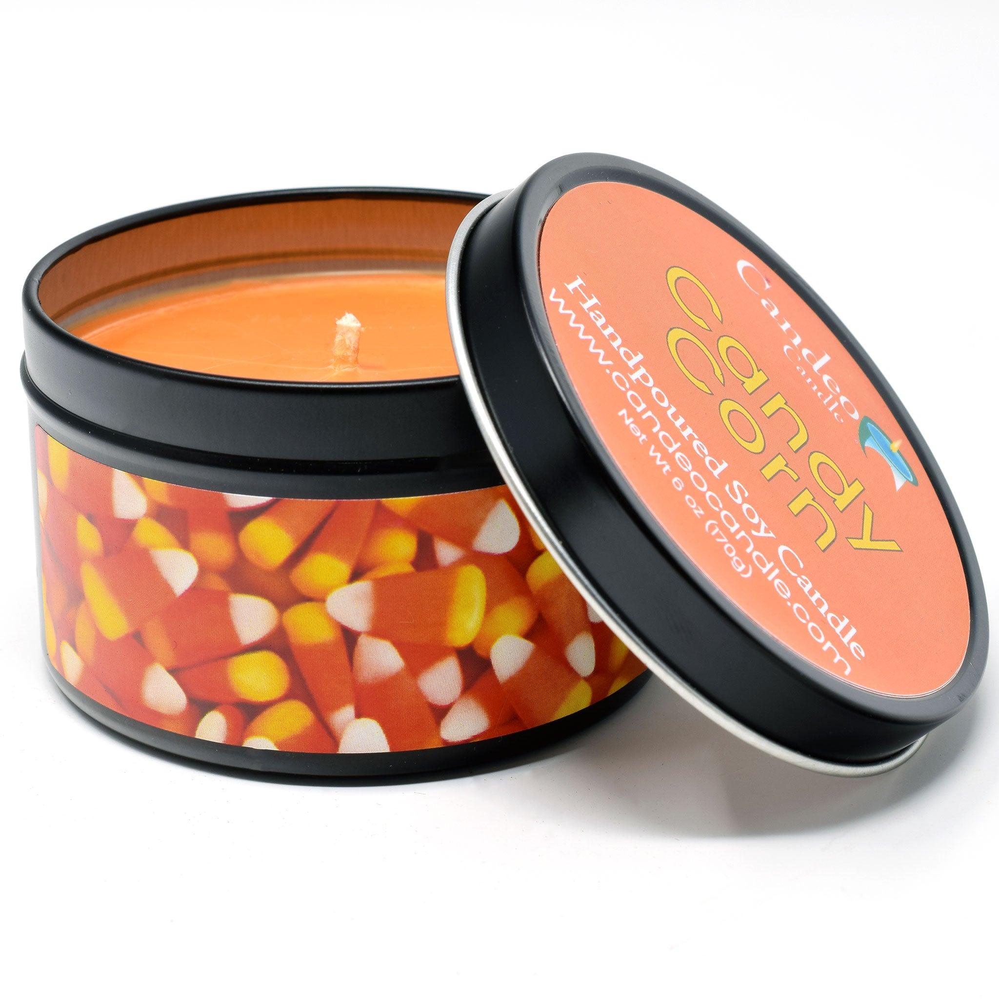 Candy Corn, 6oz Soy Candle Tin - Candeo Candle