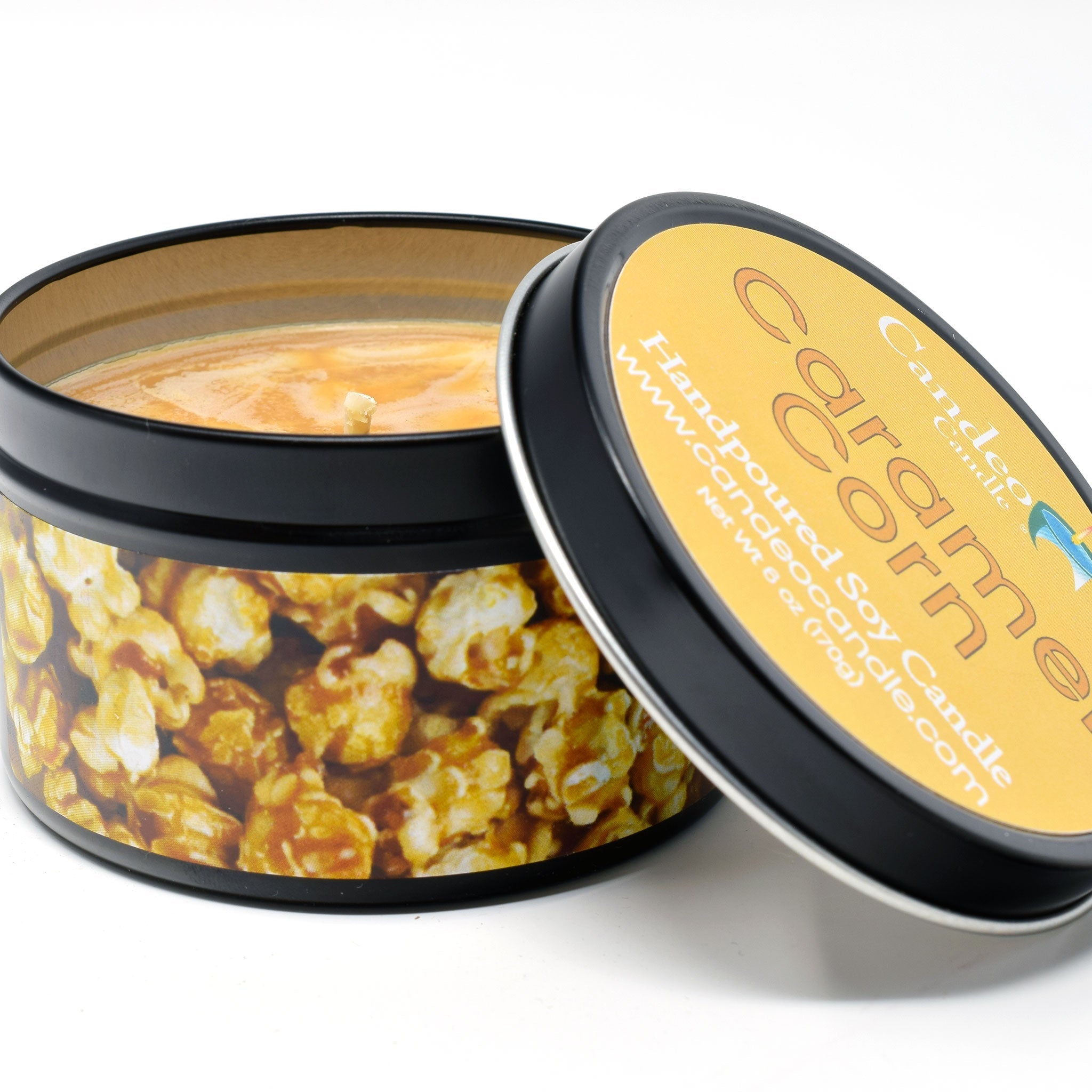 Caramel Corn, 6oz Soy Candle Tin - Candeo Candle