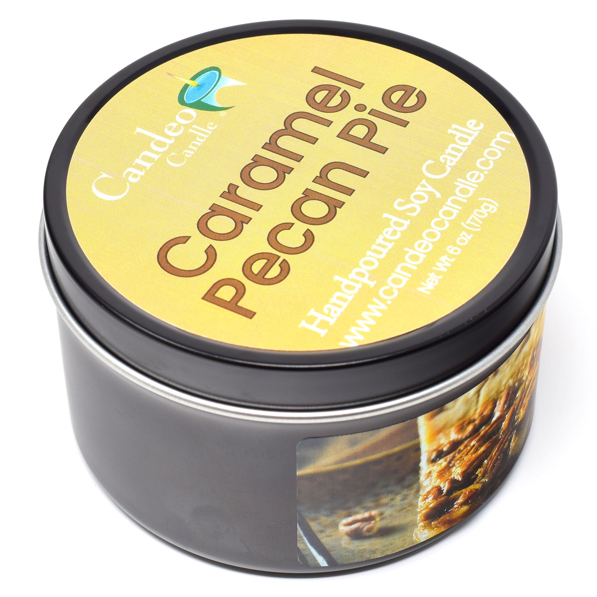 Caramel Pecan Pie, 6oz Soy Candle Tin - Candeo Candle