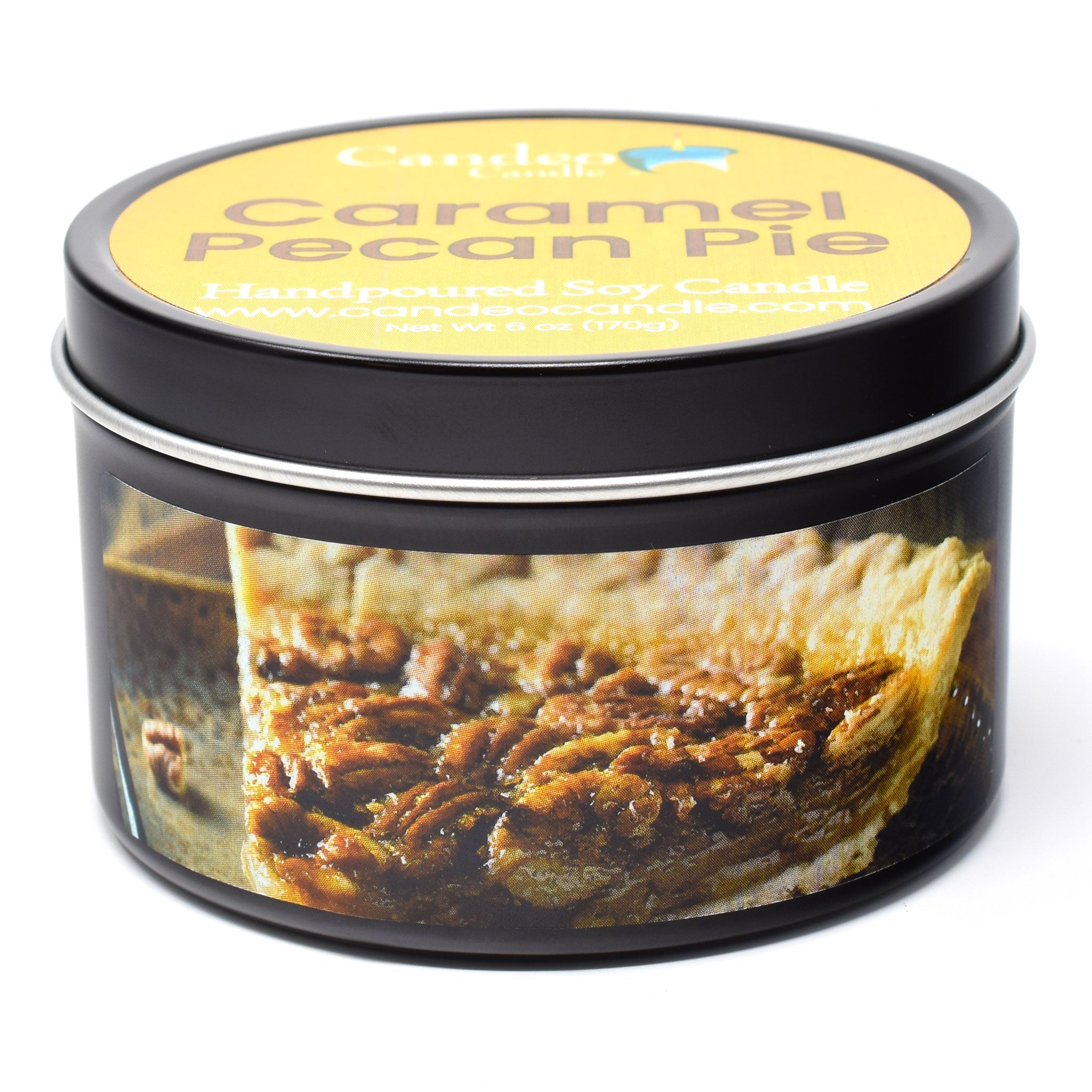 Caramel Pecan Pie, 6oz Soy Candle Tin - Candeo Candle