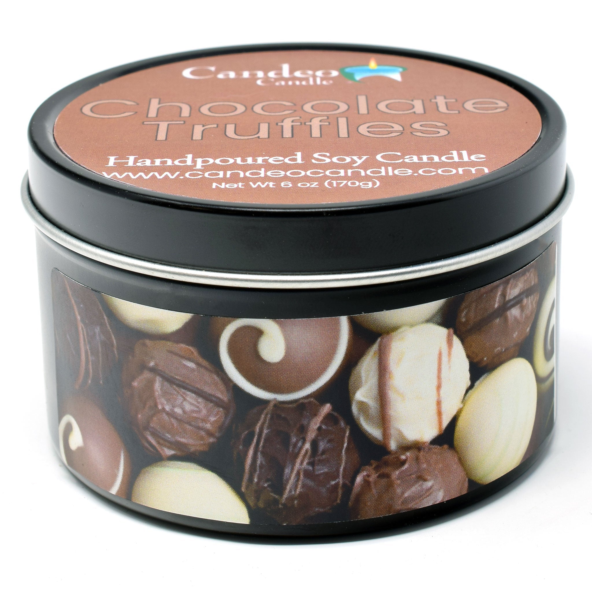 Chocolate Truffles, 6oz Soy Candle Tin - Candeo Candle