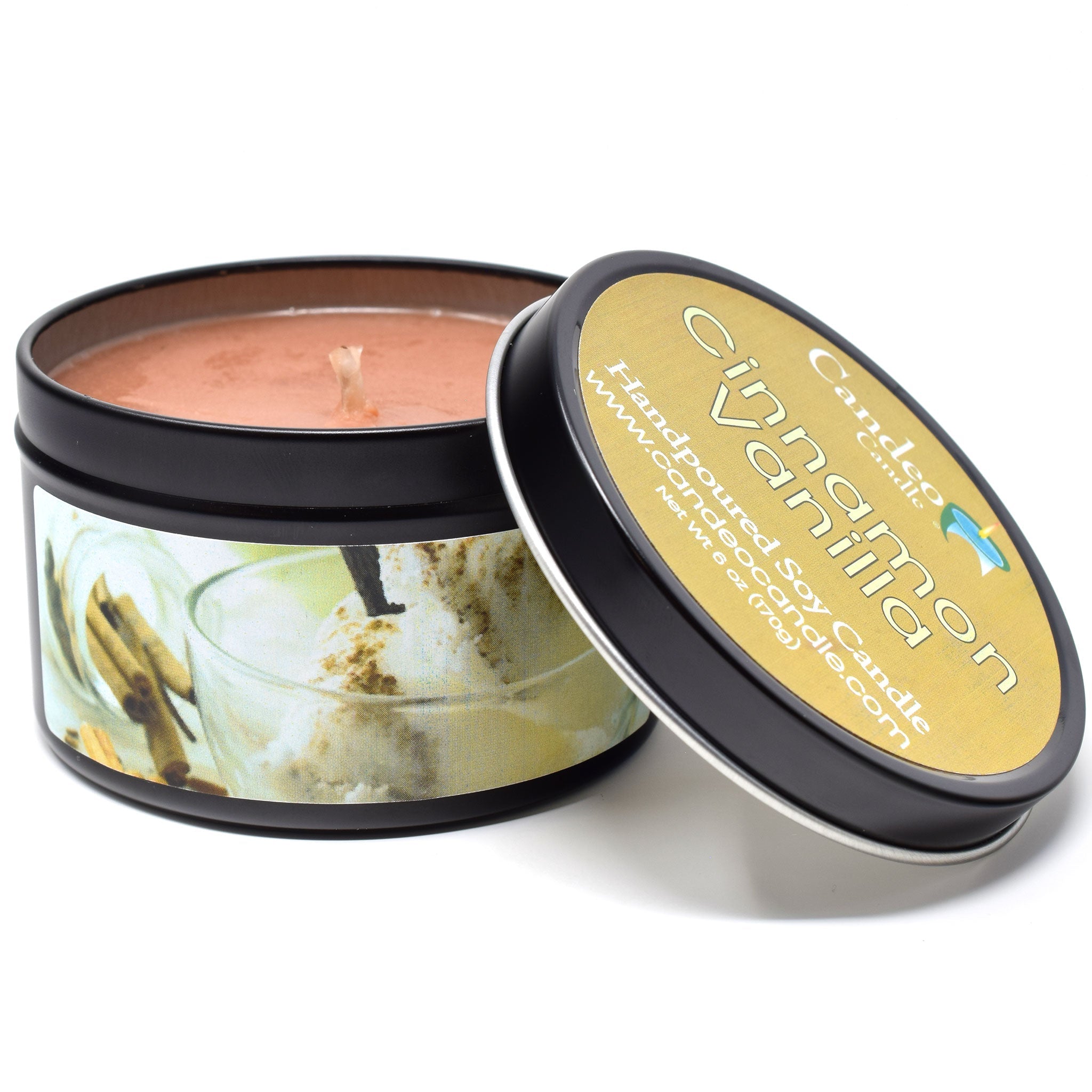 Cinnamon Vanilla, 6oz Soy Candle Tin - Candeo Candle