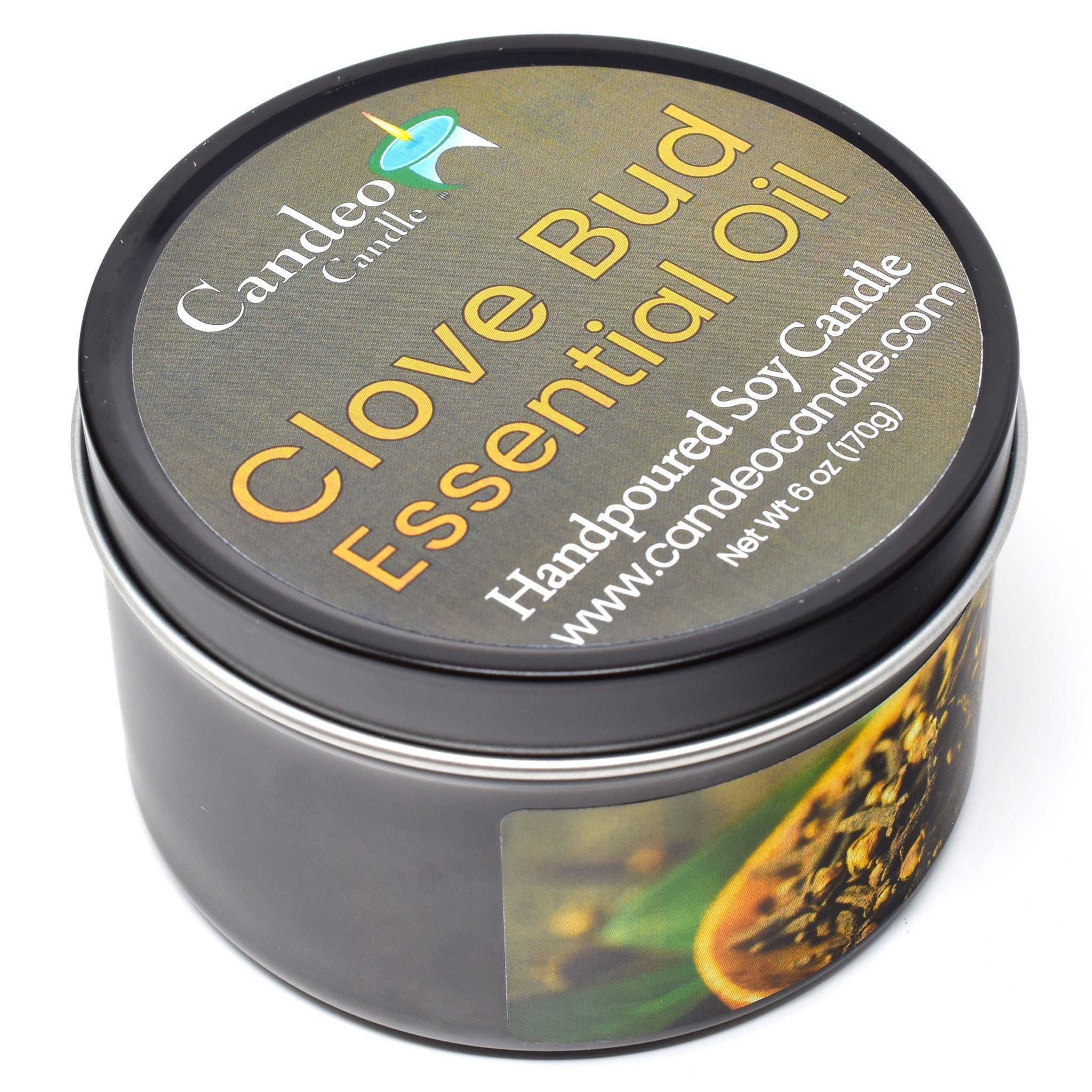 Clove Essential Oil, 6oz Soy Candle Tin - Candeo Candle