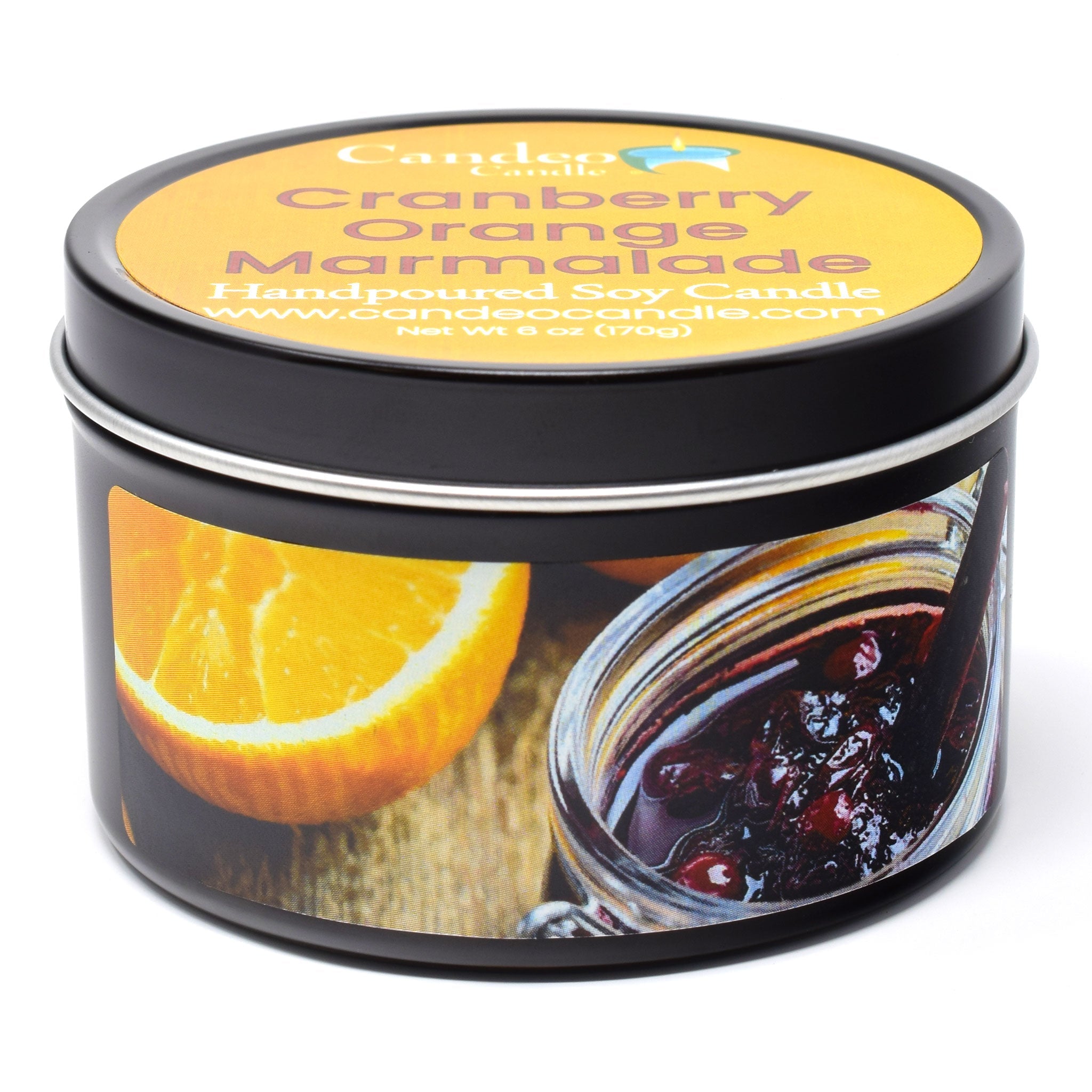 Cranberry Orange Marmalade, 6oz Soy Candle Tin - Candeo Candle