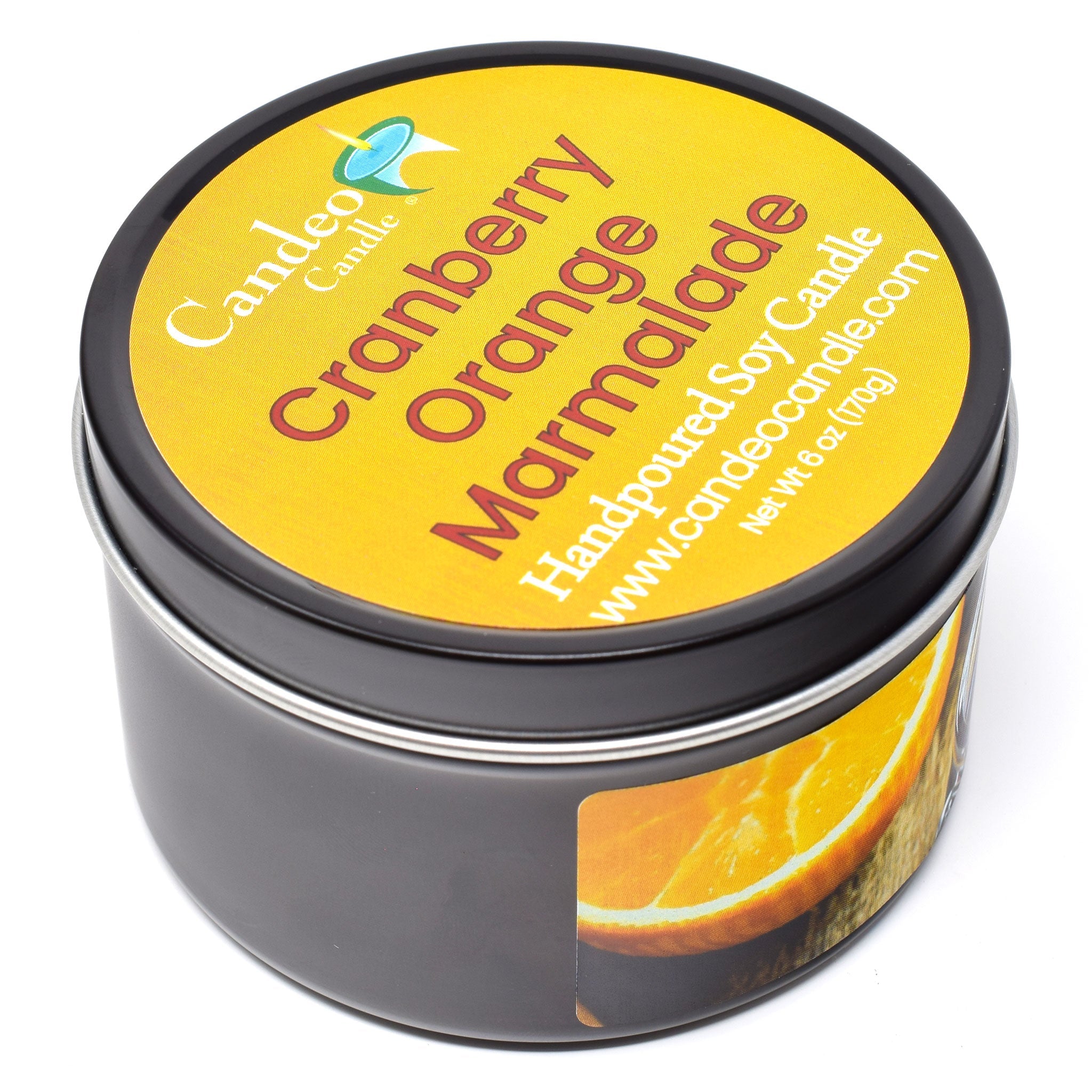 Cranberry Orange Marmalade, 6oz Soy Candle Tin - Candeo Candle