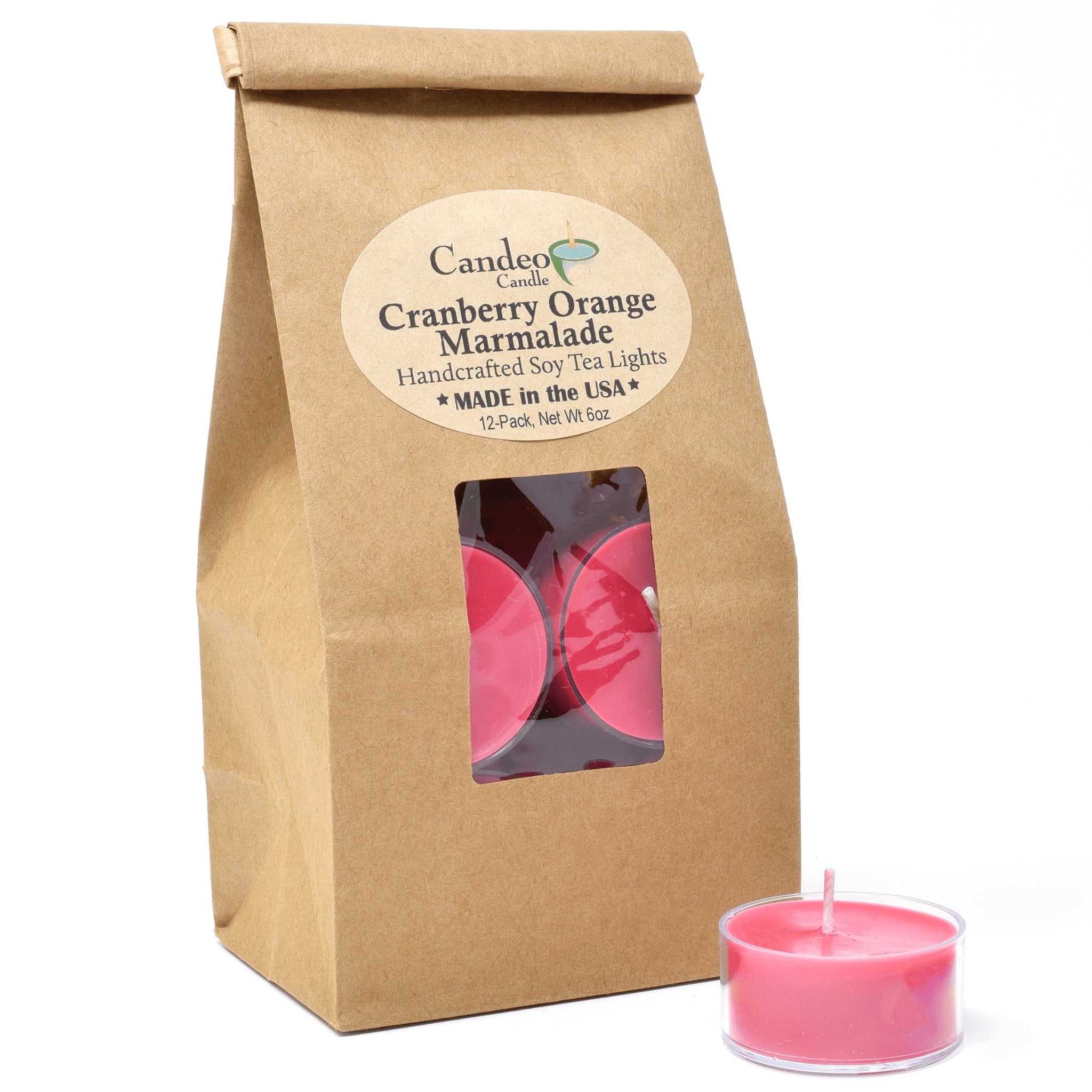 Cranberry Orange Marmalade, Soy Tea Light 12-Pack - Candeo Candle