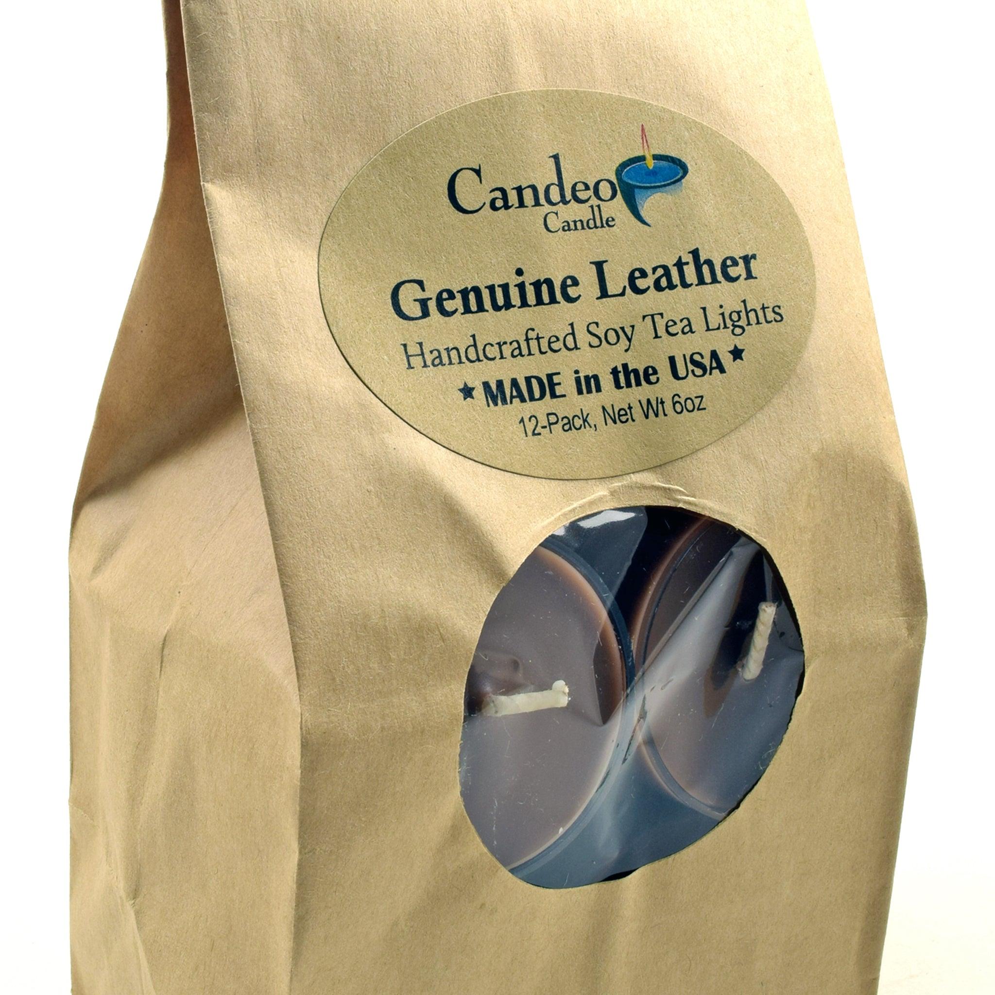 Genuine Leather, Soy Tea Light 12-Pack - Candeo Candle