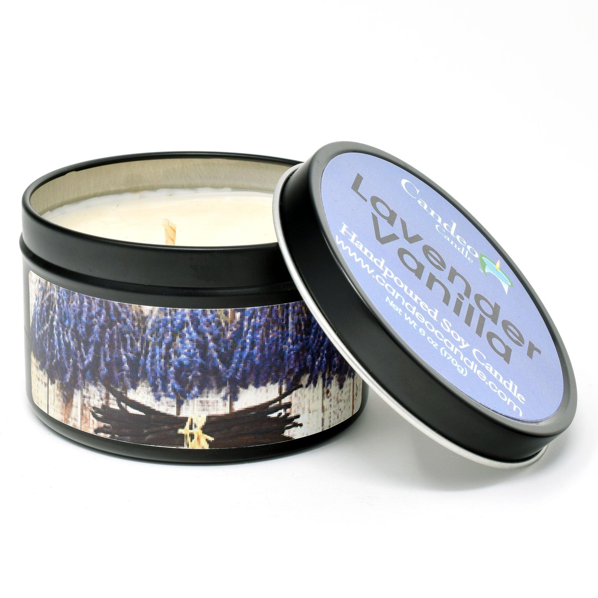 Lavender Vanilla, 6oz Soy Candle Tin - Candeo Candle