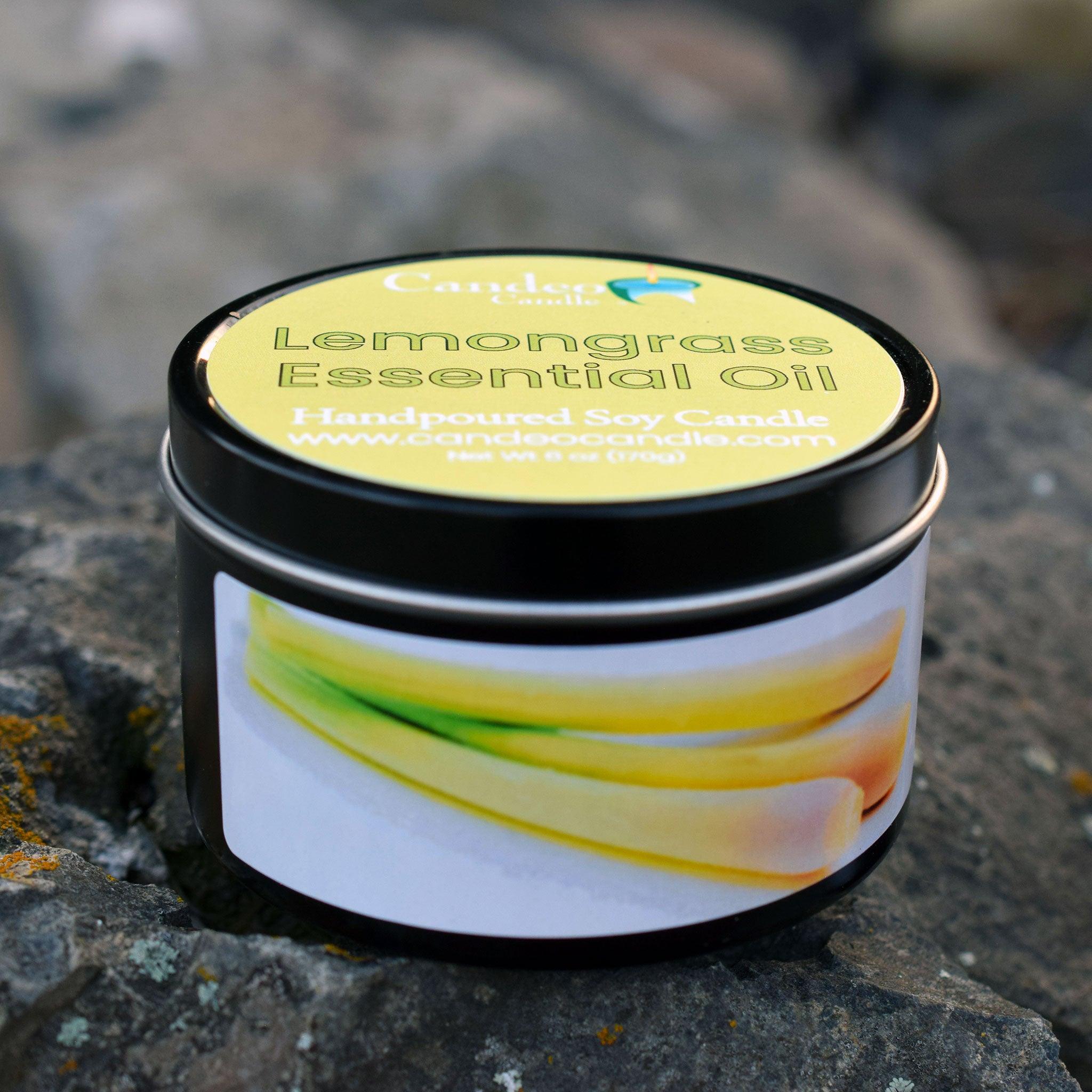 Lemongrass Essential Oil, 6oz Soy Candle Tin - Candeo Candle