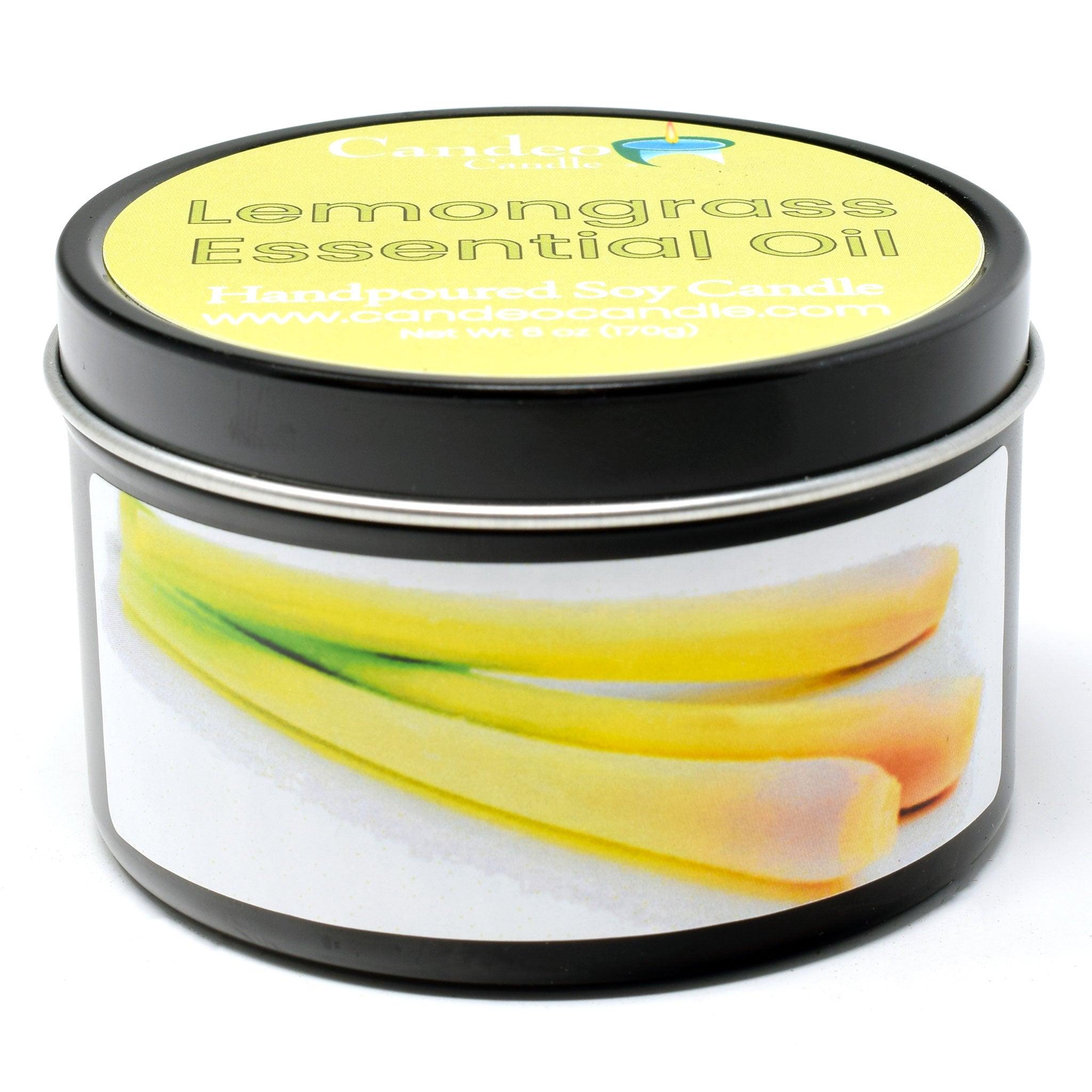 Lemongrass Essential Oil, 6oz Soy Candle Tin - Candeo Candle