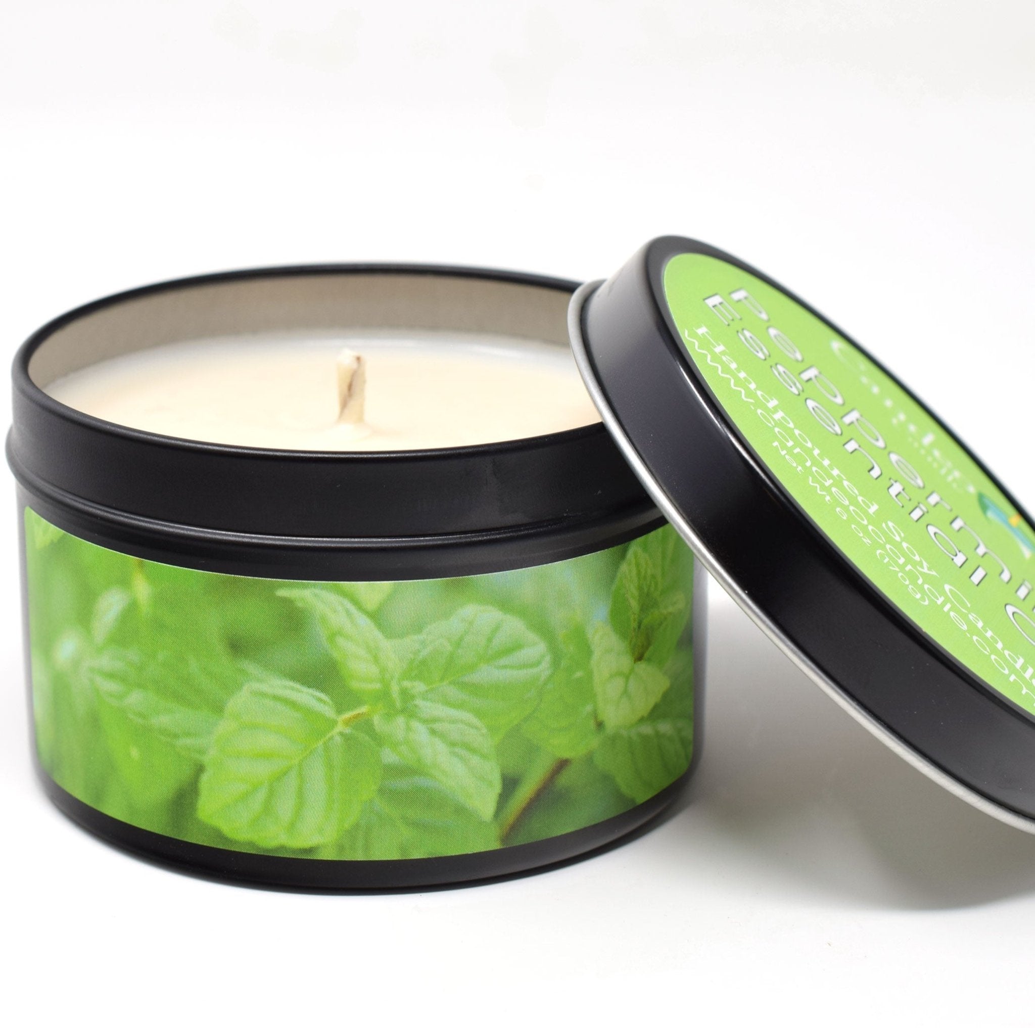 Peppermint Essential Oil, 6oz Soy Candle Tin - Candeo Candle