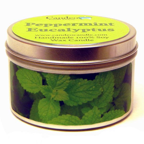 Peppermint Eucalyptus, 6oz Soy Candle Tin - Candeo Candle