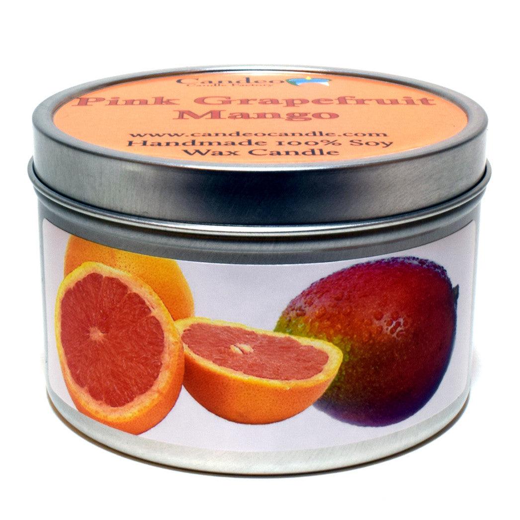 Pink Grapefruit Mango, 6oz Soy Candle Tin - Candeo Candle
