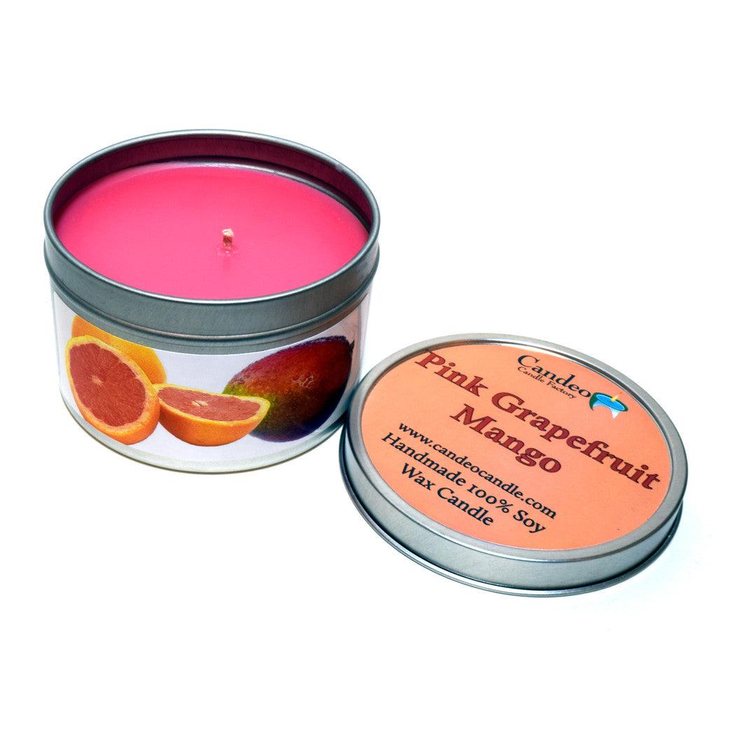 Pink Grapefruit Mango, 6oz Soy Candle Tin - Candeo Candle