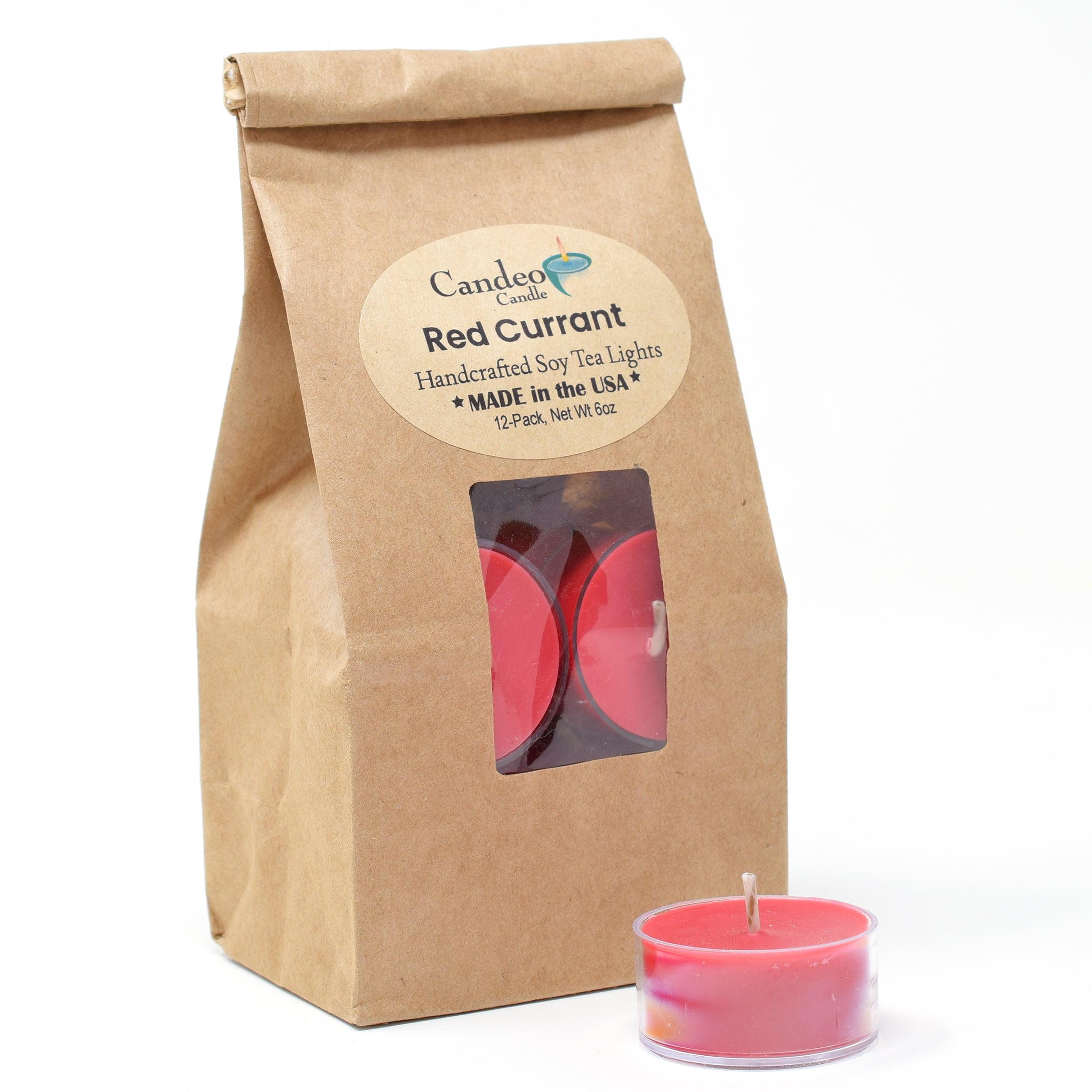 Red Currant, Soy Tea Light 12-Pack - Candeo Candle