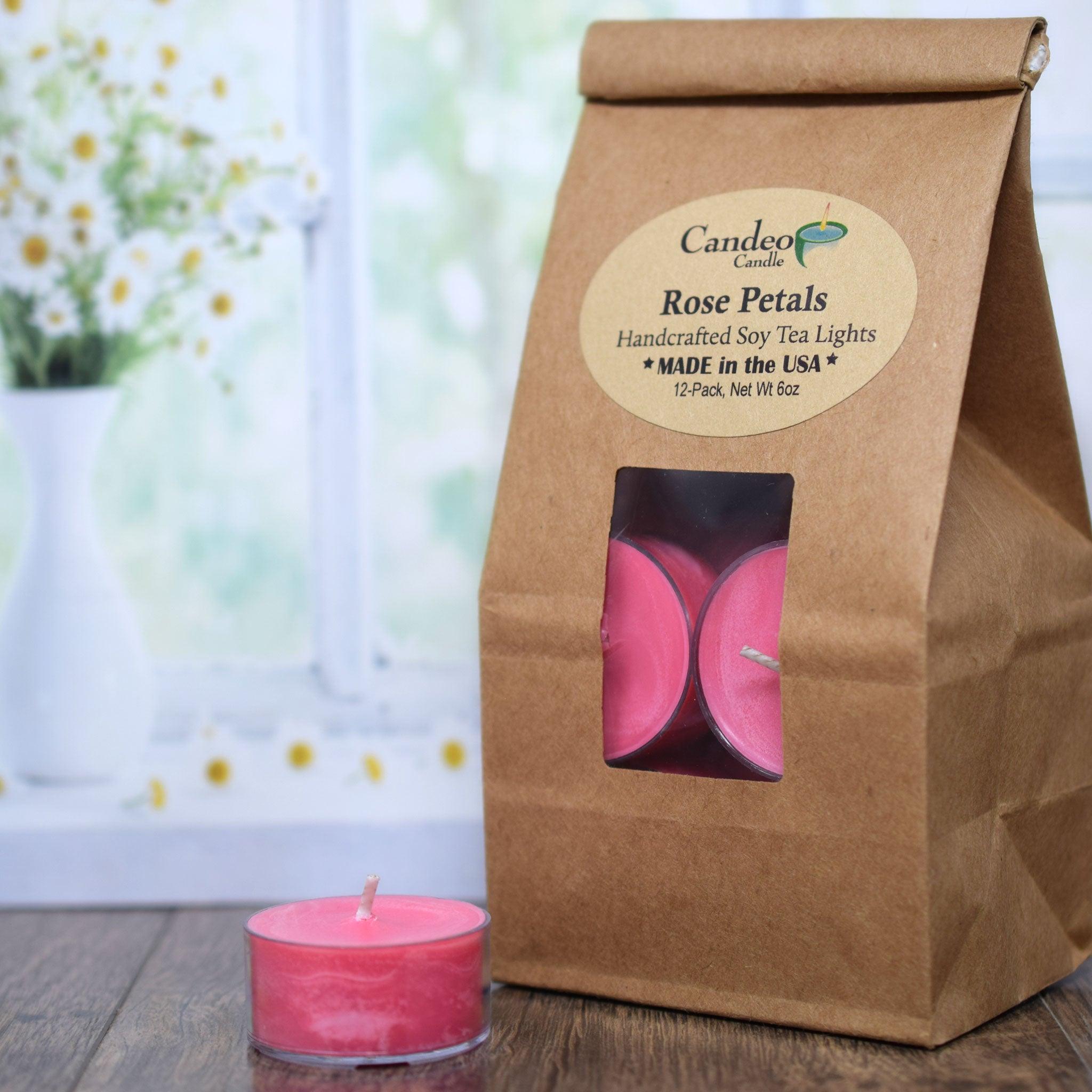 Rose Petals, Soy Tea Light 12-Pack - Candeo Candle