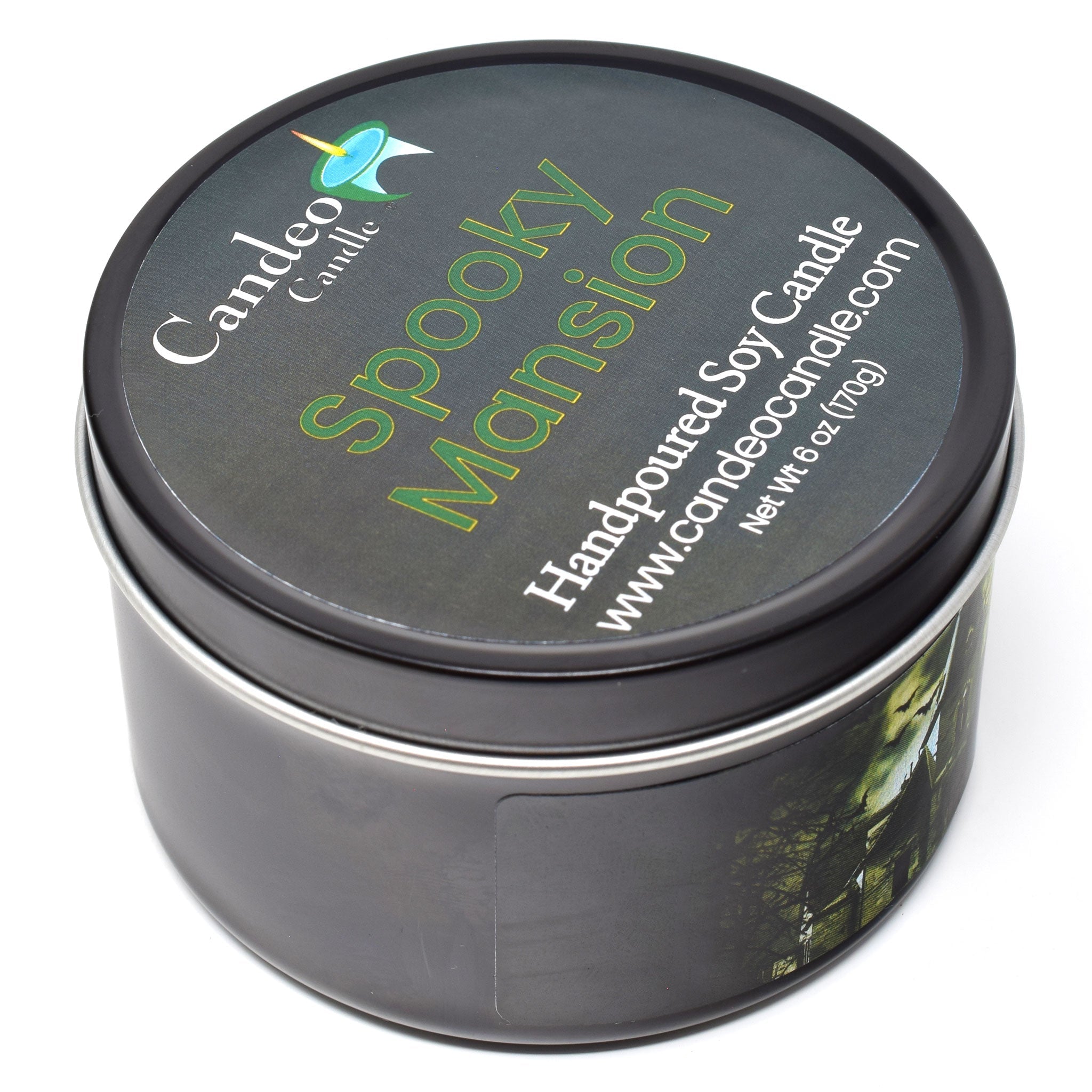 Spooky Mansion, 6oz Soy Candle Tin - Candeo Candle