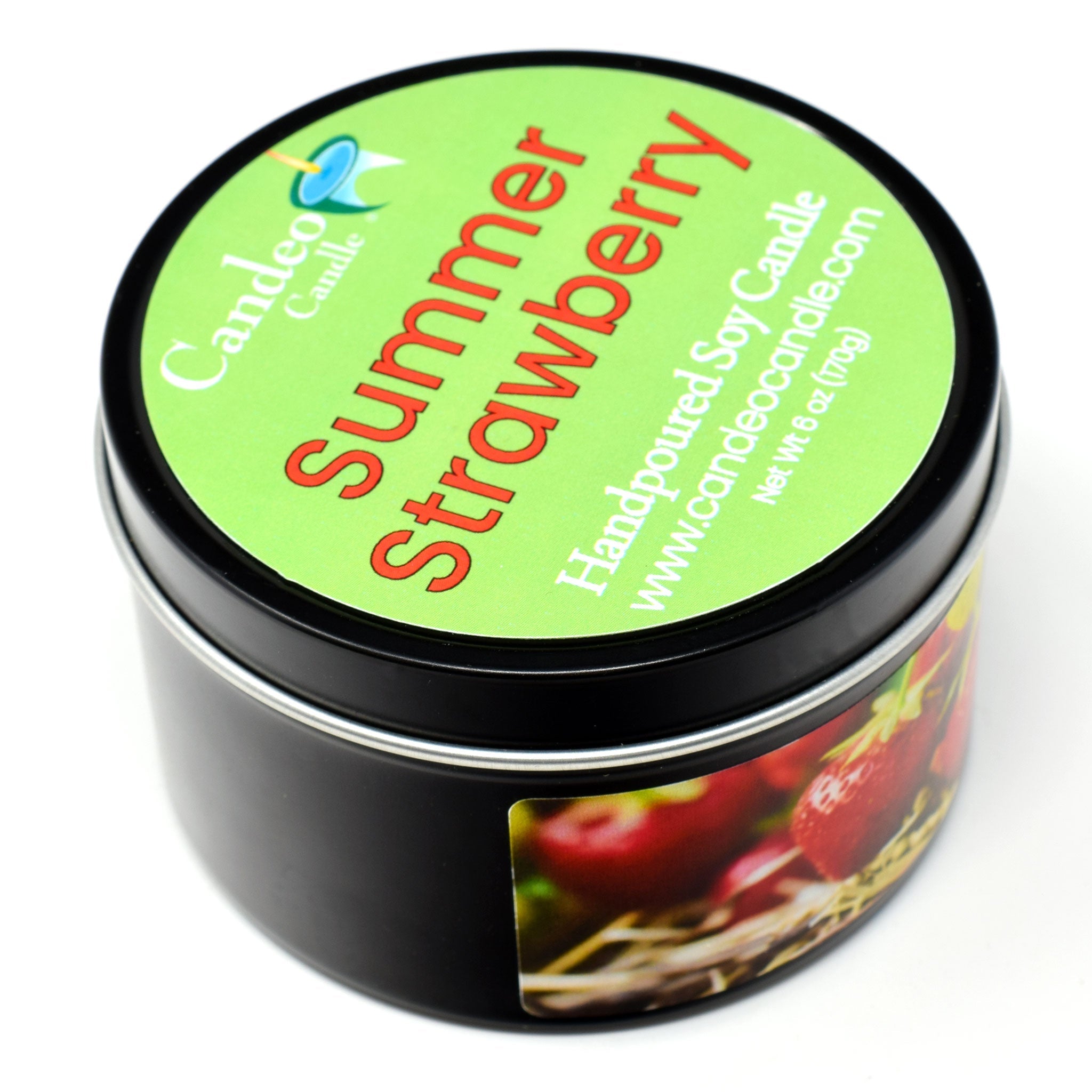 Summer Strawberry, 6oz Soy Candle Tin - Candeo Candle