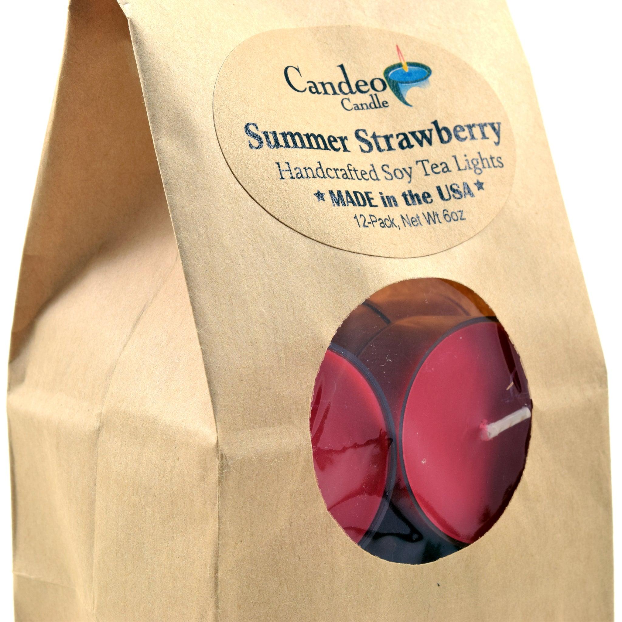 Summer Strawberry, Soy Tea Light 12-Pack - Candeo Candle