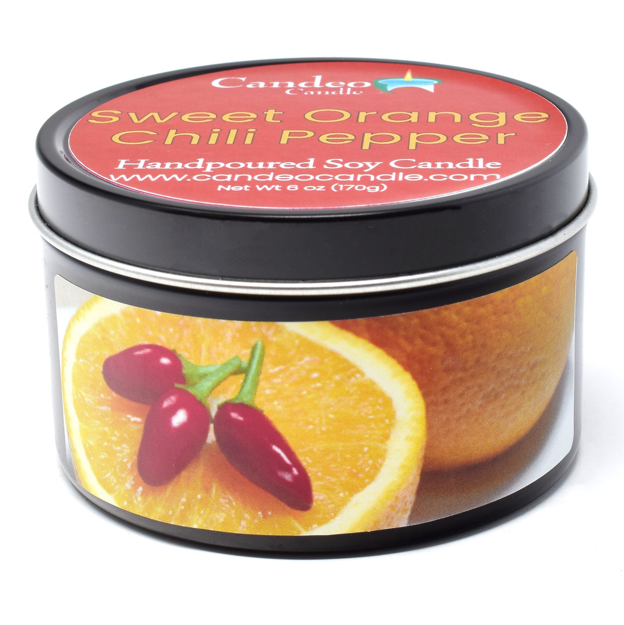 Sweet Orange Chili Pepper, 6oz Soy Candle Tin - Candeo Candle