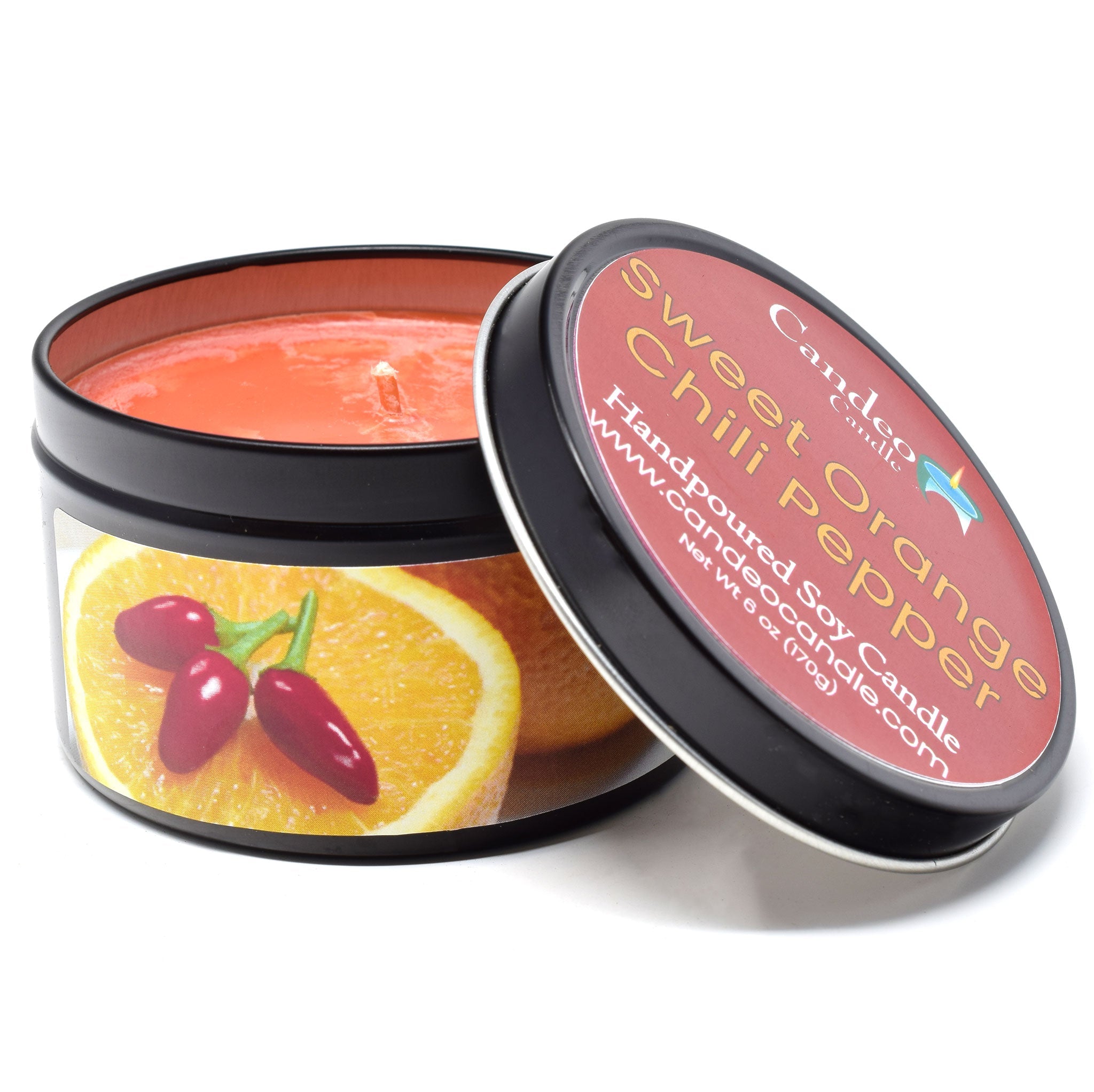 Sweet Orange Chili Pepper, 6oz Soy Candle Tin - Candeo Candle