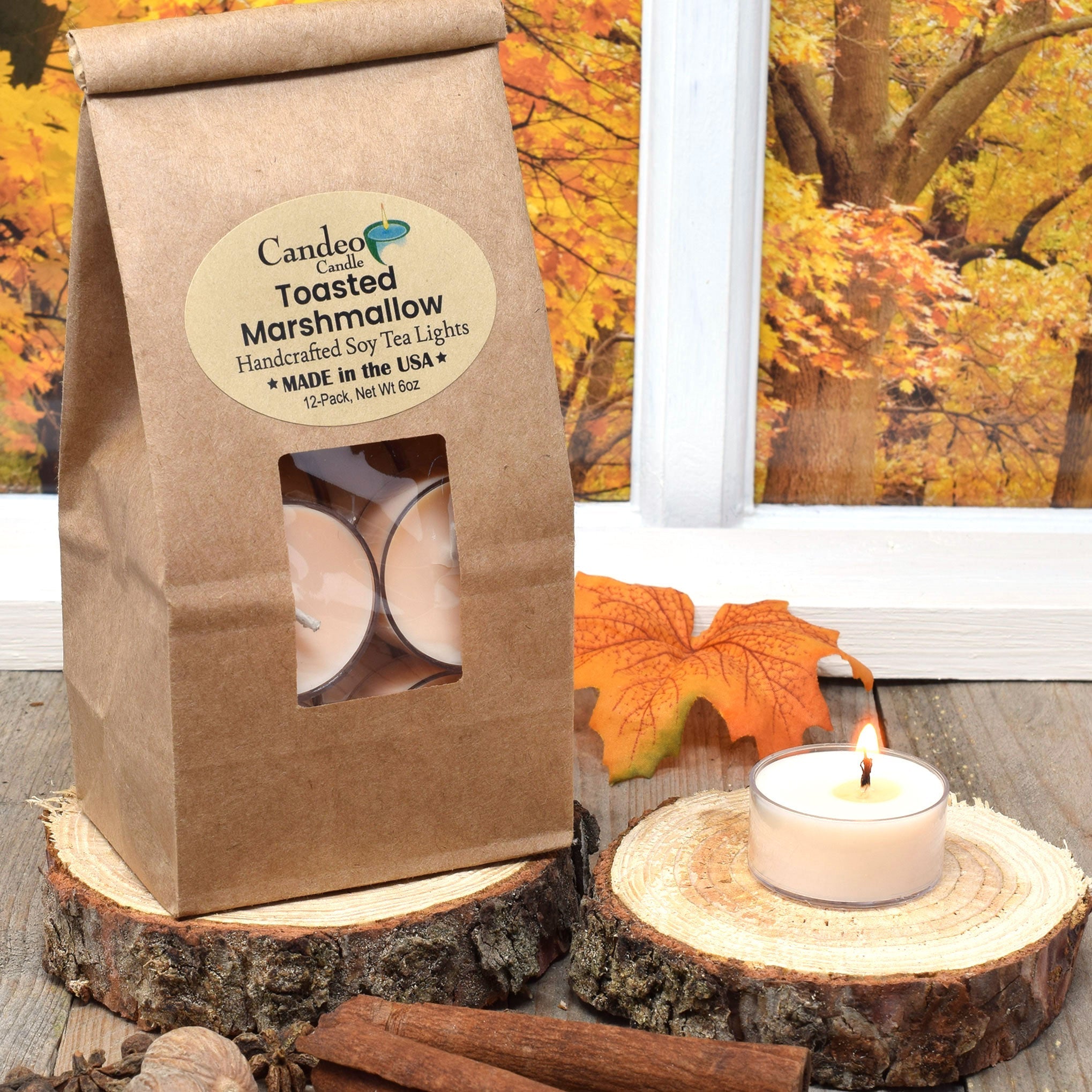 Toasted Marshmallow, Soy Tea Light 12-Pack - Candeo Candle