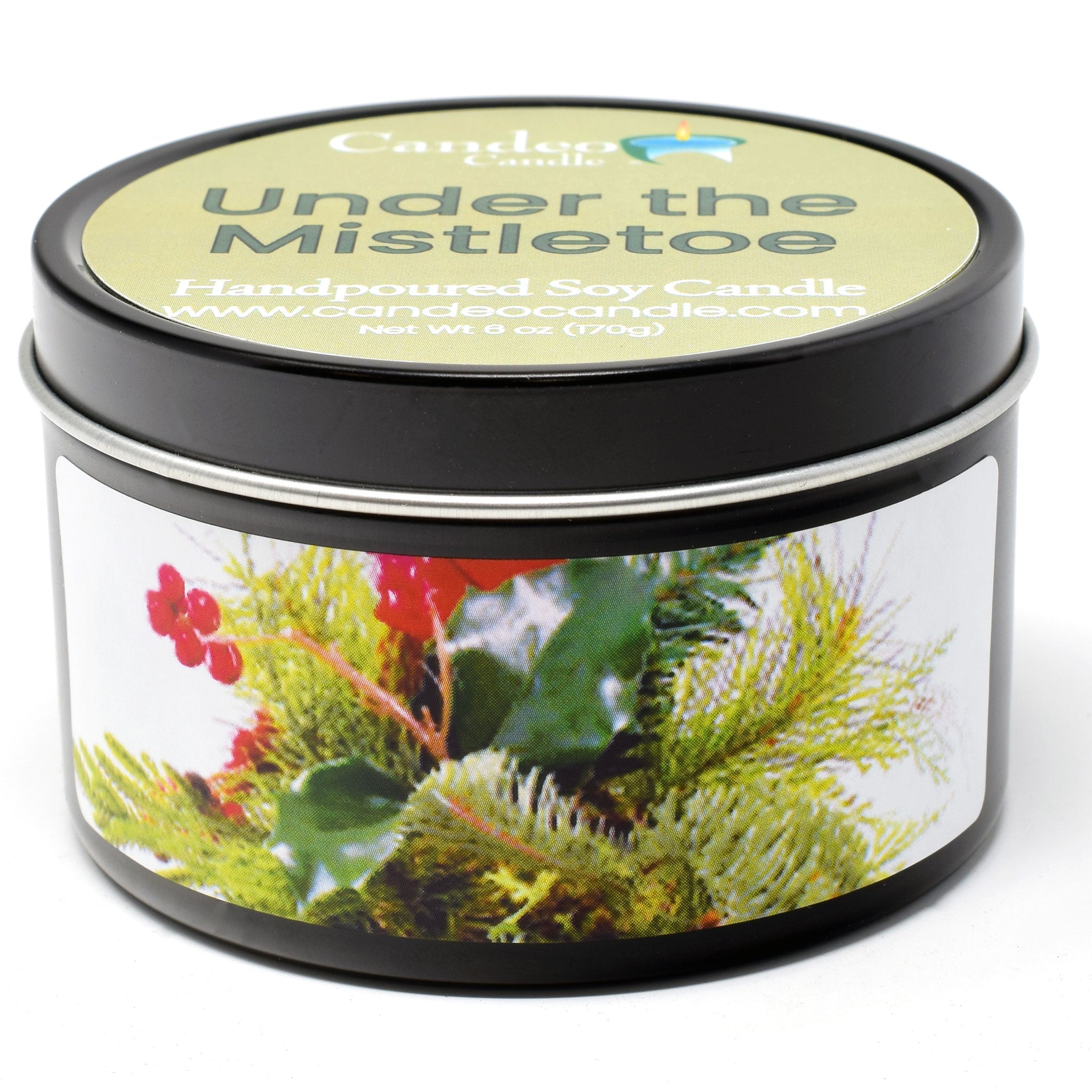 Under the Mistletoe, 6oz Soy Candle Tin - Candeo Candle