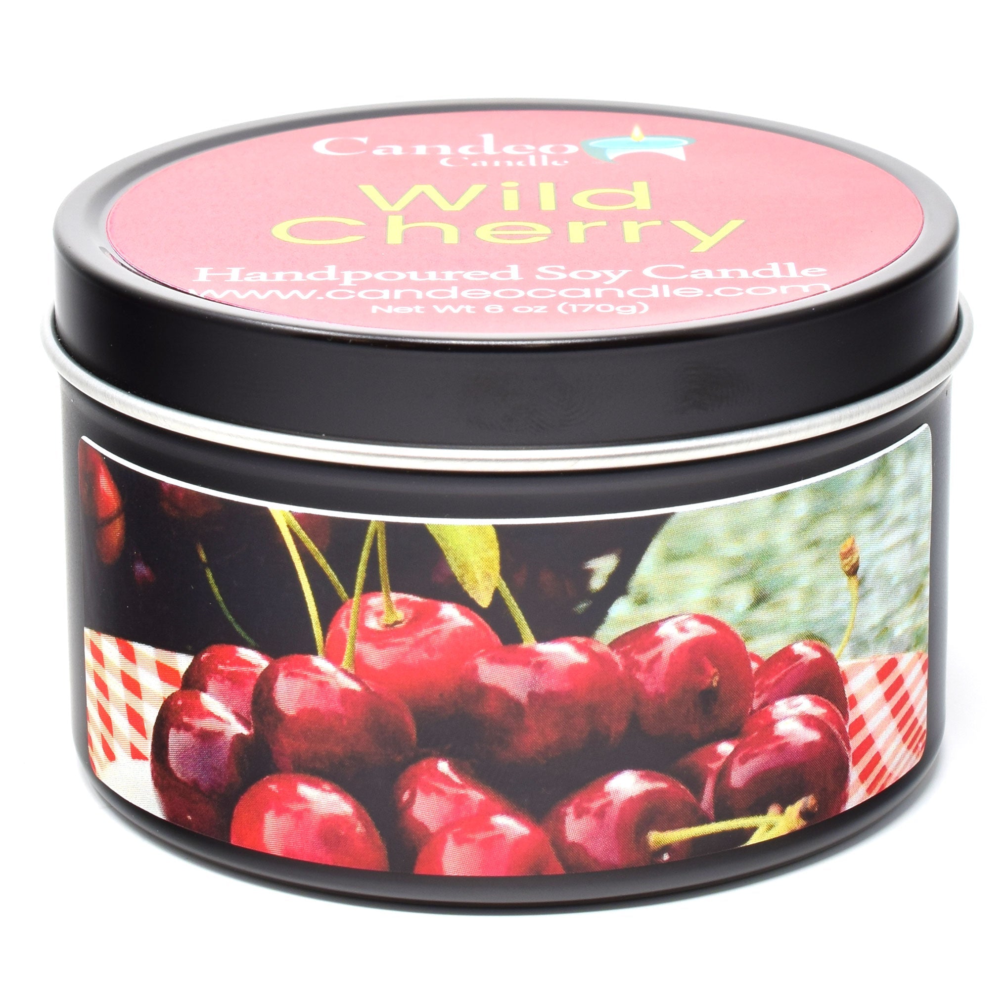 Wild Cherry, 6oz Soy Candle Tin - Candeo Candle