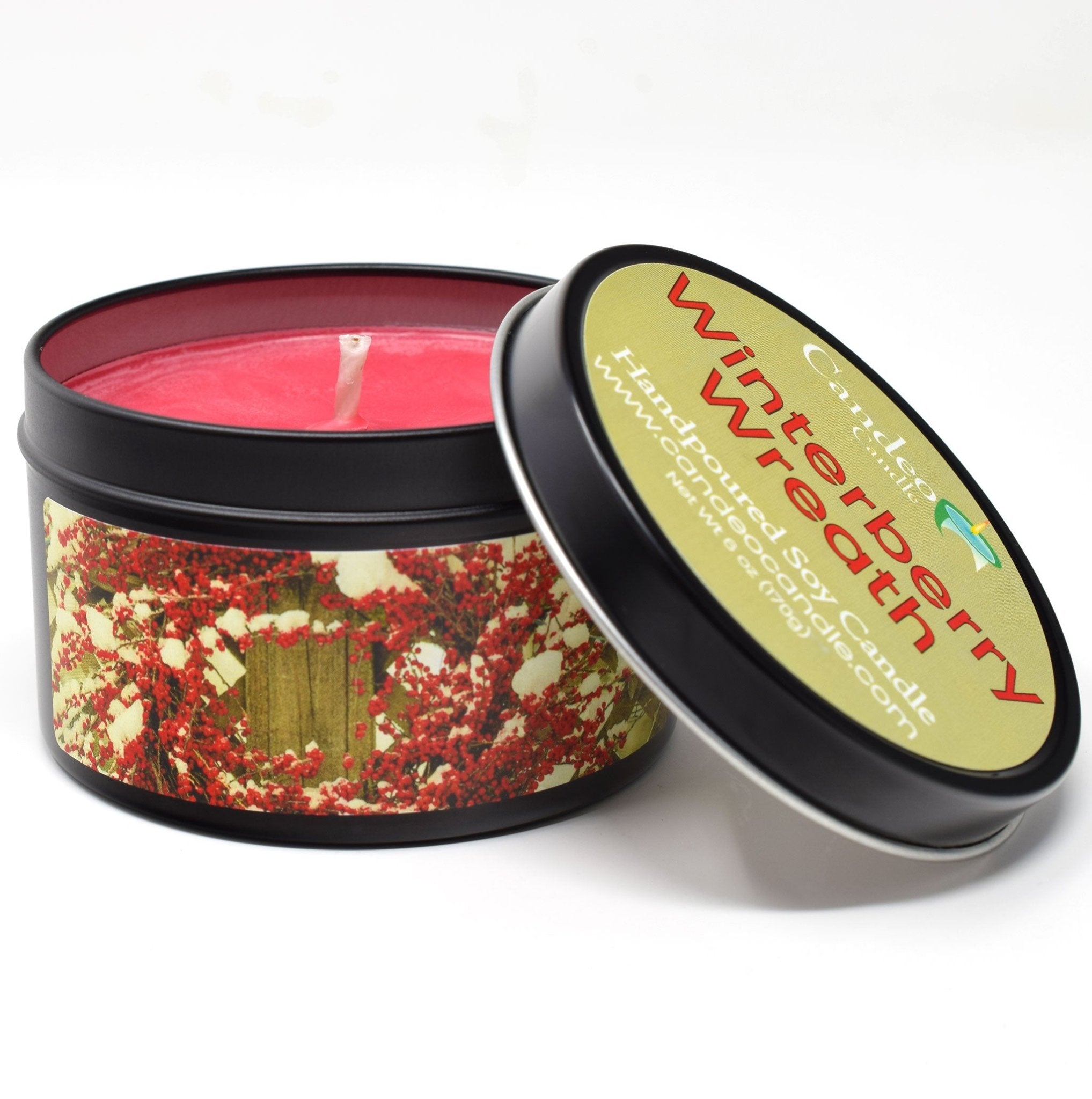 Winterberry Wreath, 6oz Soy Candle Tin - Candeo Candle