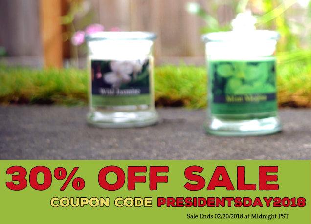 Sitewide Presidents Day Sale Starts Now! 30% Off your entire order! - Candeo Candle