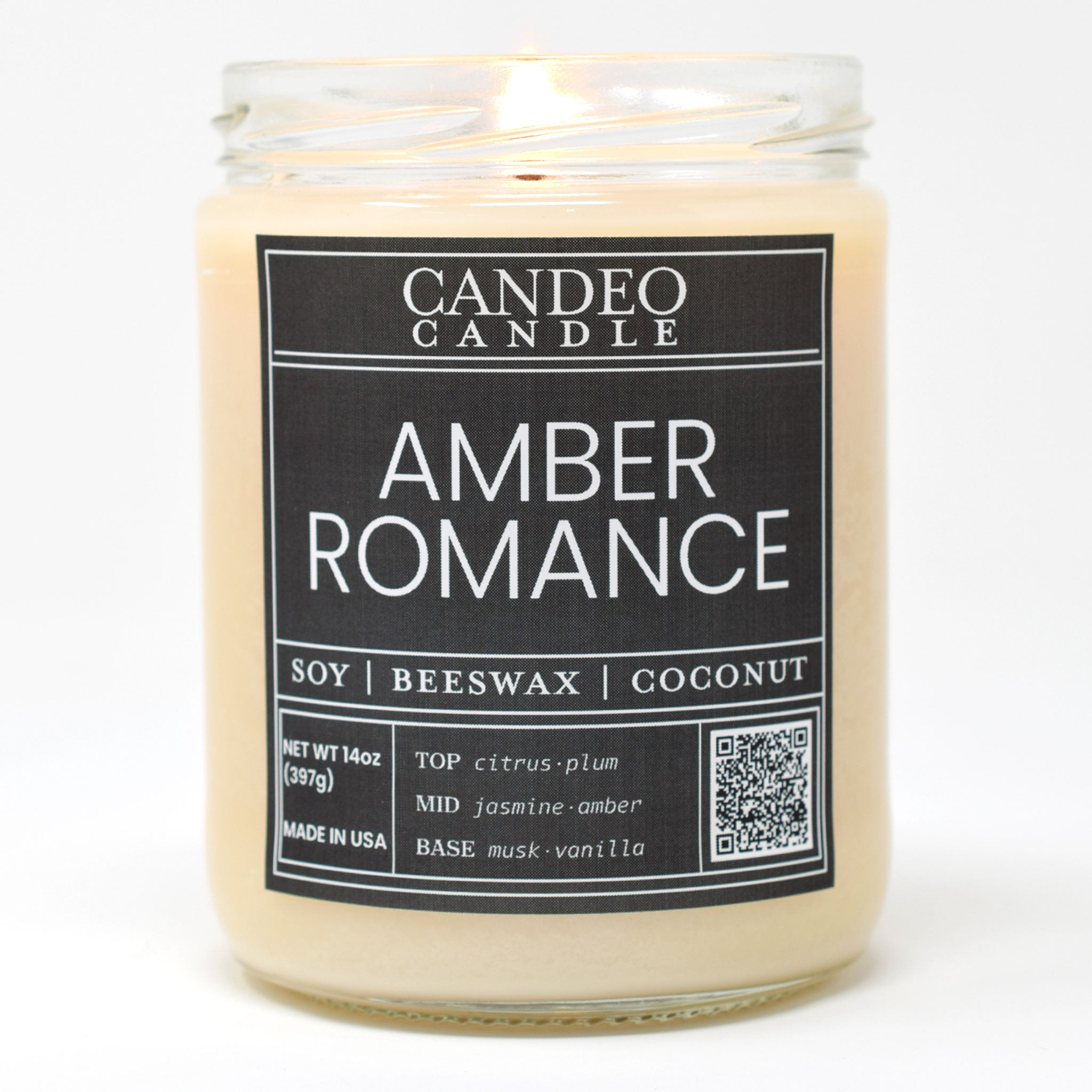 Amber Romance, Scented Candle, 14oz Soy Candle Jar